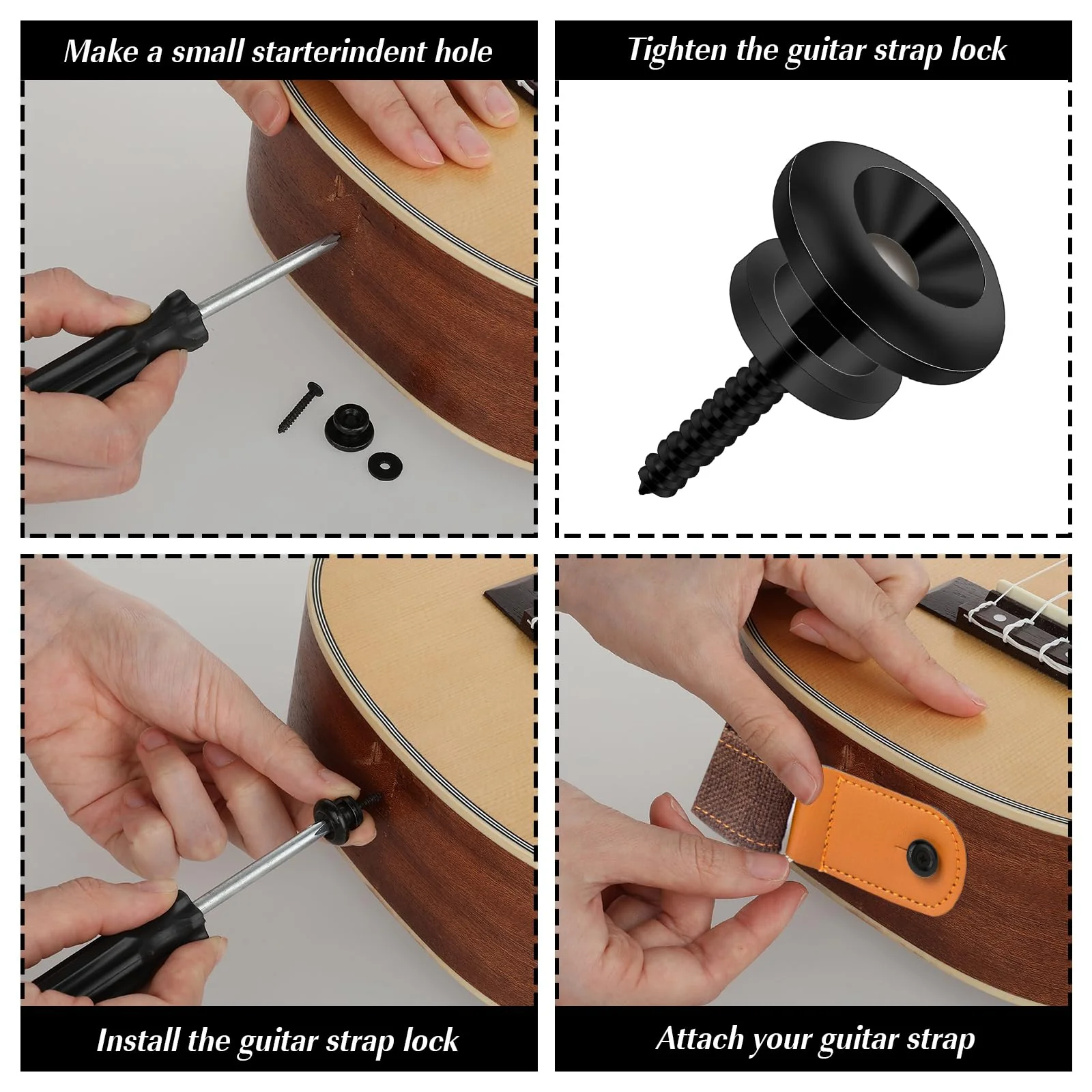 2PCS Guitar Strap Buttons Black Guitar Strap Lock Buttons Guitar Security Lock Electric Guitar Strap Locks Mushrooms Head Guitar Strap Button for Guitar Bass Ukulele - Image 4