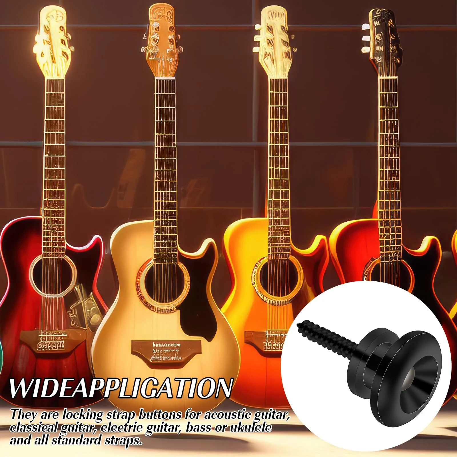 2PCS Guitar Strap Buttons Black Guitar Strap Lock Buttons Guitar Security Lock Electric Guitar Strap Locks Mushrooms Head Guitar Strap Button for Guitar Bass Ukulele - Image 5