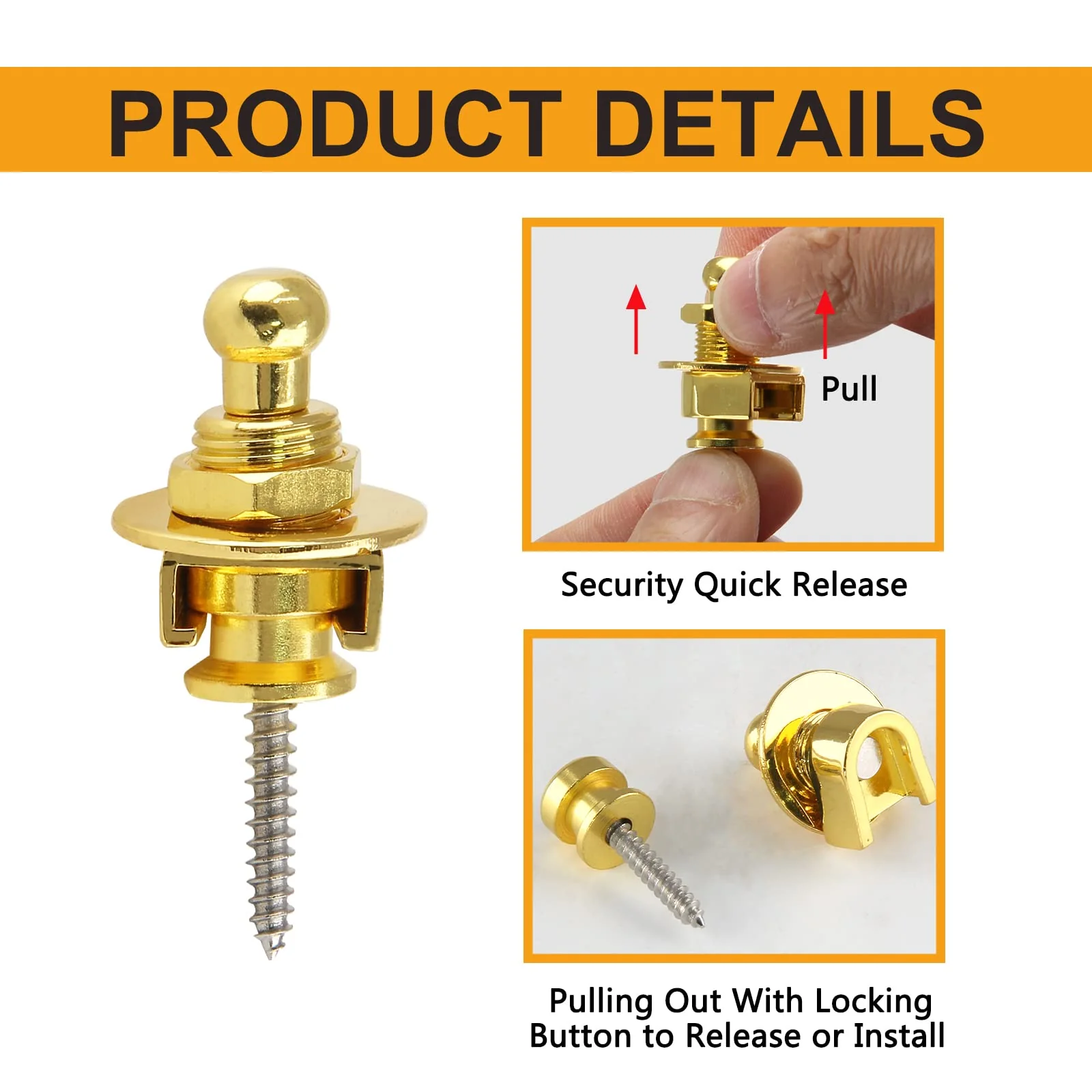 2PCS Guitar Strap Locks, Metal Heavy Duty Guitar Straplocks Replacement, Buttons Quick Release Security retainer System, Gold Strap lock Set for Classical Electric Guitar 2 Pieces - Image 4