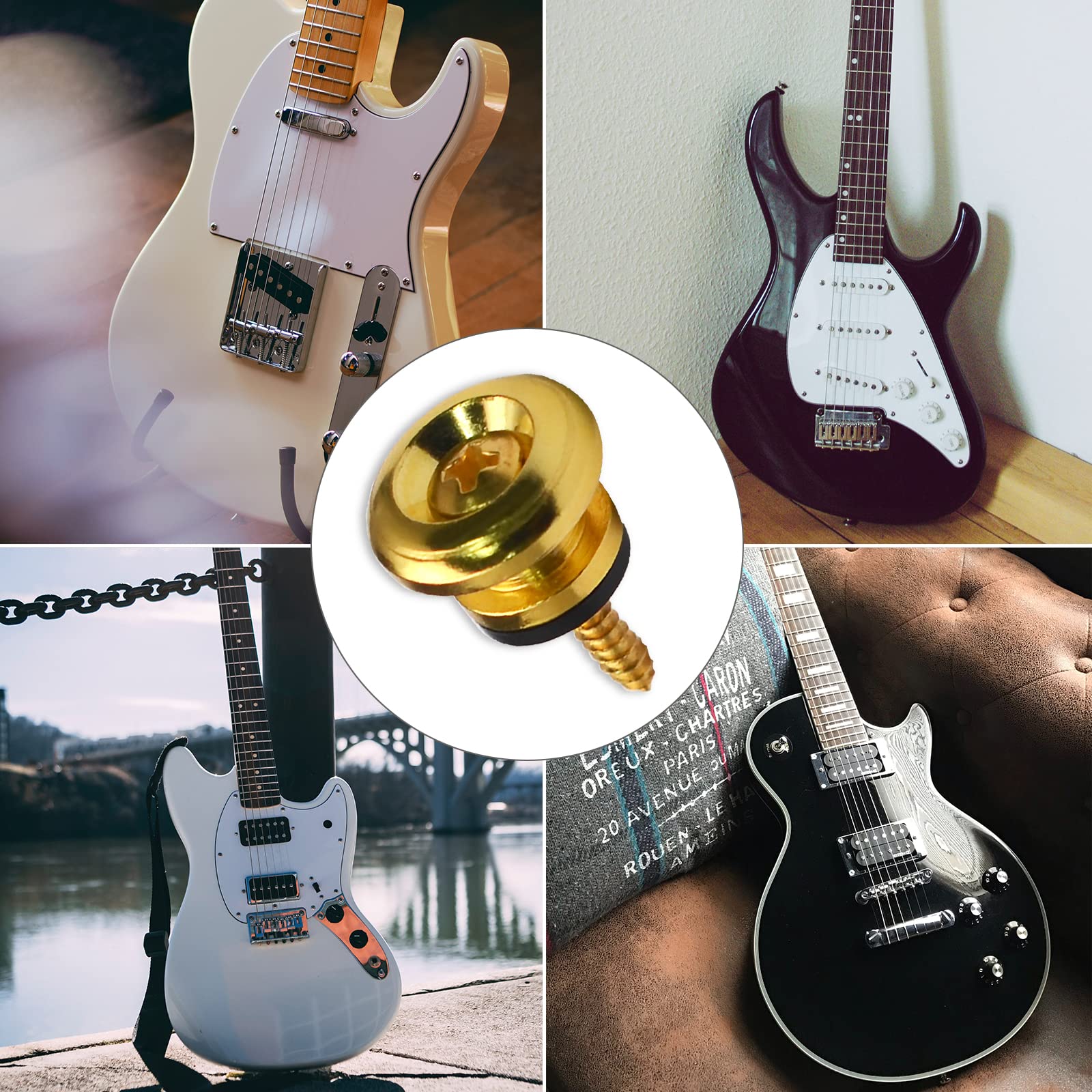 2PCS Mushroom Style Guitar Ukulele Bass Strap Lock Lock Metal Music Parts (Gold) Gold - Image 6