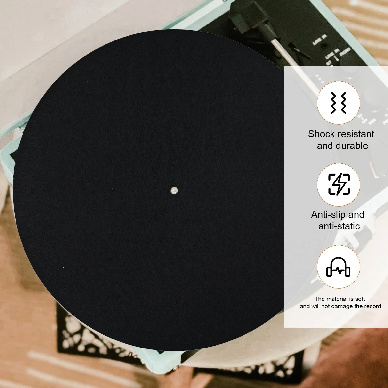 2pcs Record Player Mat, 12 Inch Anti-Slip & Anti-Static Felt Record Pad Turntable Slipmat Wool Turntable Platter Mat Record Player Protective Mat for Home Record Players (Black) - Image 4