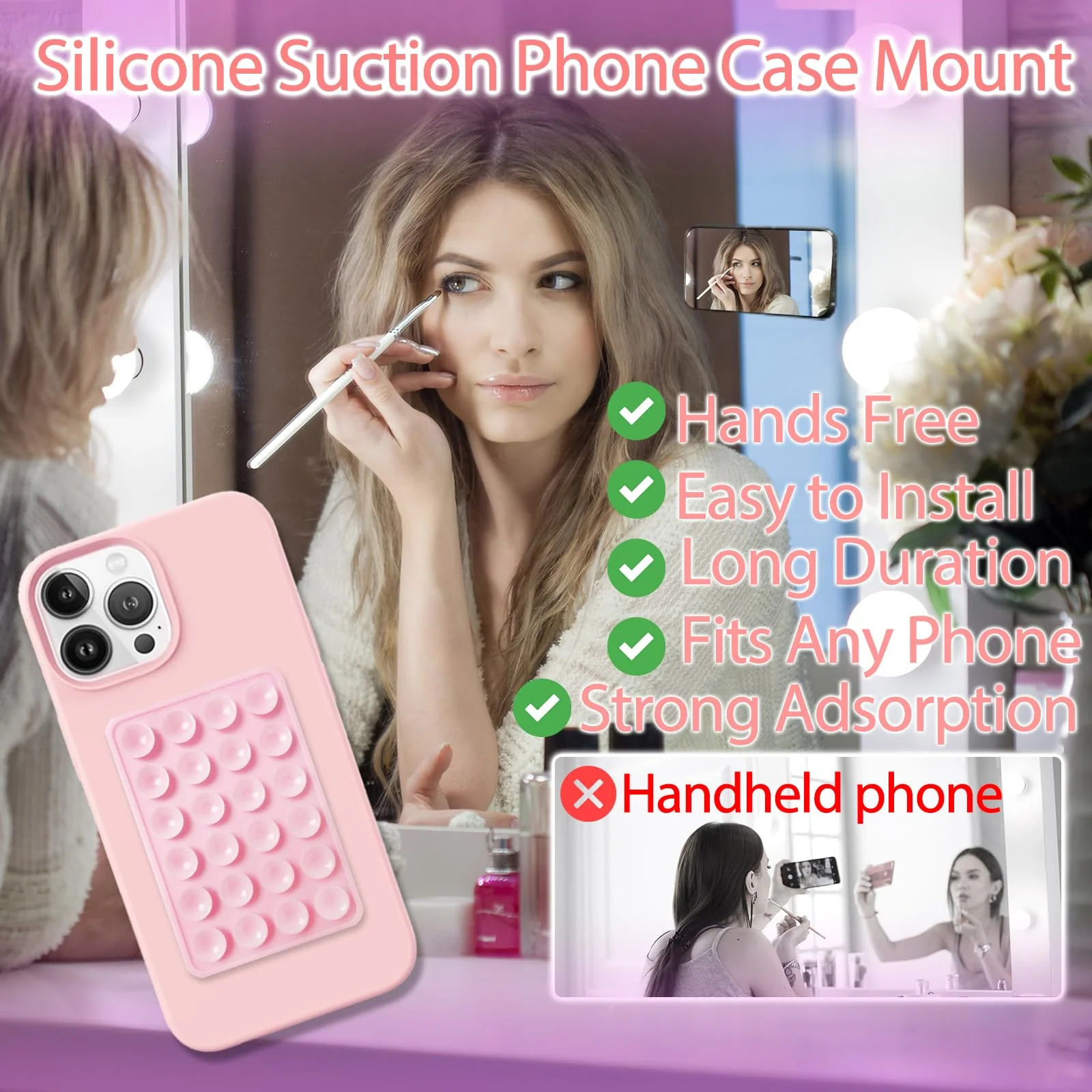 2PCS Silicone Suction Phone Case Mount,Non Slip Suction Cup Phone Mount,Hands-Free Phone Accessories Holder for Selfies and Videos,Silicon Adhesive Phone Stand Sticky for Cell Phone Transparent - Image 2