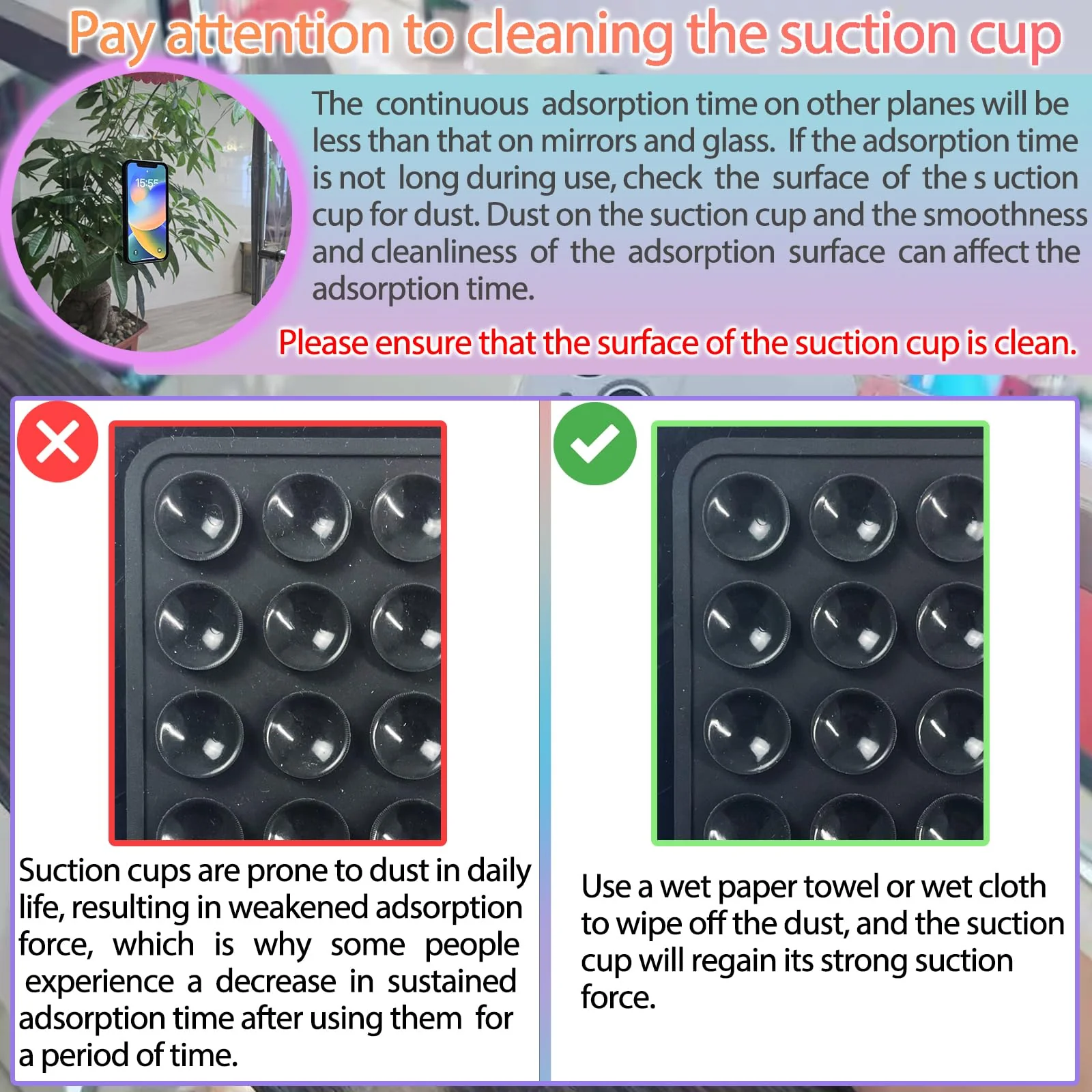 2PCS Silicone Suction Phone Case Mount,Non Slip Suction Cup Phone Mount,Hands-Free Phone Accessories Holder for Selfies and Videos,Silicon Adhesive Phone Stand Sticky for Cell Phone Transparent - Image 5