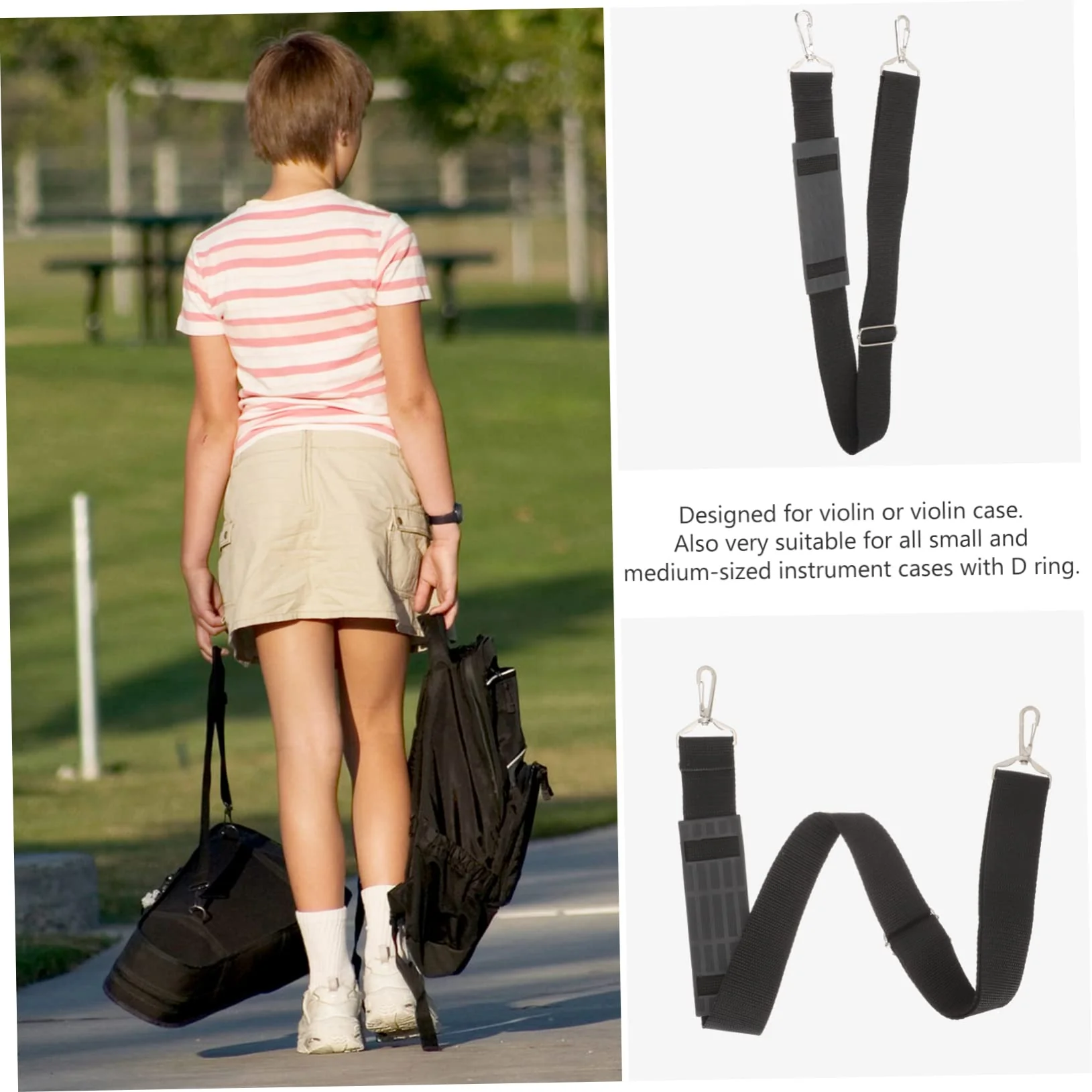 2pcs Violin Case Strap Suitcase Straps Belts Violin Carrying Case Strap Padded Sling Bag Adjustable Shoulder Belt Violin Pouch Strap Violin Container Strap Metal Backpack Black 82.5x4.5cm - Image 2