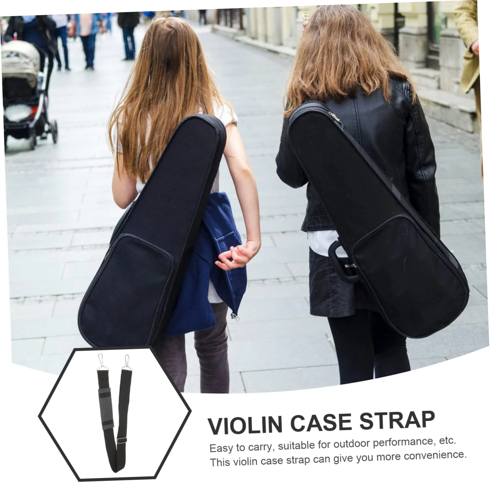 2pcs Violin Case Strap Suitcase Straps Belts Violin Carrying Case Strap Padded Sling Bag Adjustable Shoulder Belt Violin Pouch Strap Violin Container Strap Metal Backpack Black 82.5x4.5cm - Image 8