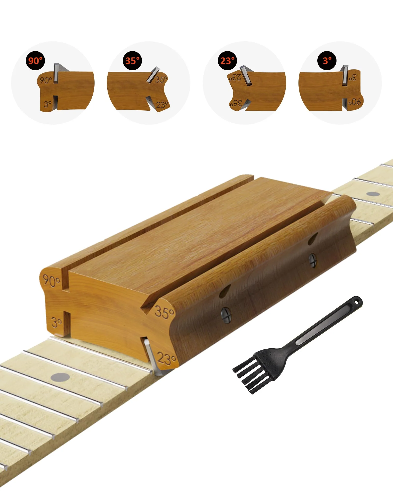 3/23/35/90 Degree Fret End Dressing, 4 in 1 Fret File-Guitar Bass Fret Beveling File Tool, Professional Luthier File for Crowning, Shaping and Deburring Frets