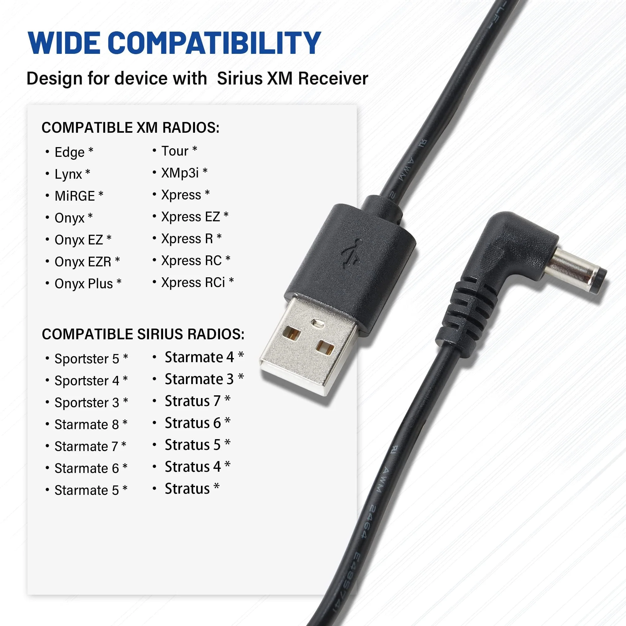 3.2ft USB Power Cord Cable 5 Volt Charger Connector for Sirius XM Radios Receiver for SXVD1(A), XDPIV1, XDPIV2, SDPIV1, XAPV2 XMP3i, SXiV1, SXDV3 Cradles Dock PowerConnect SiriusXM Radio 3.2 ft - Image 2