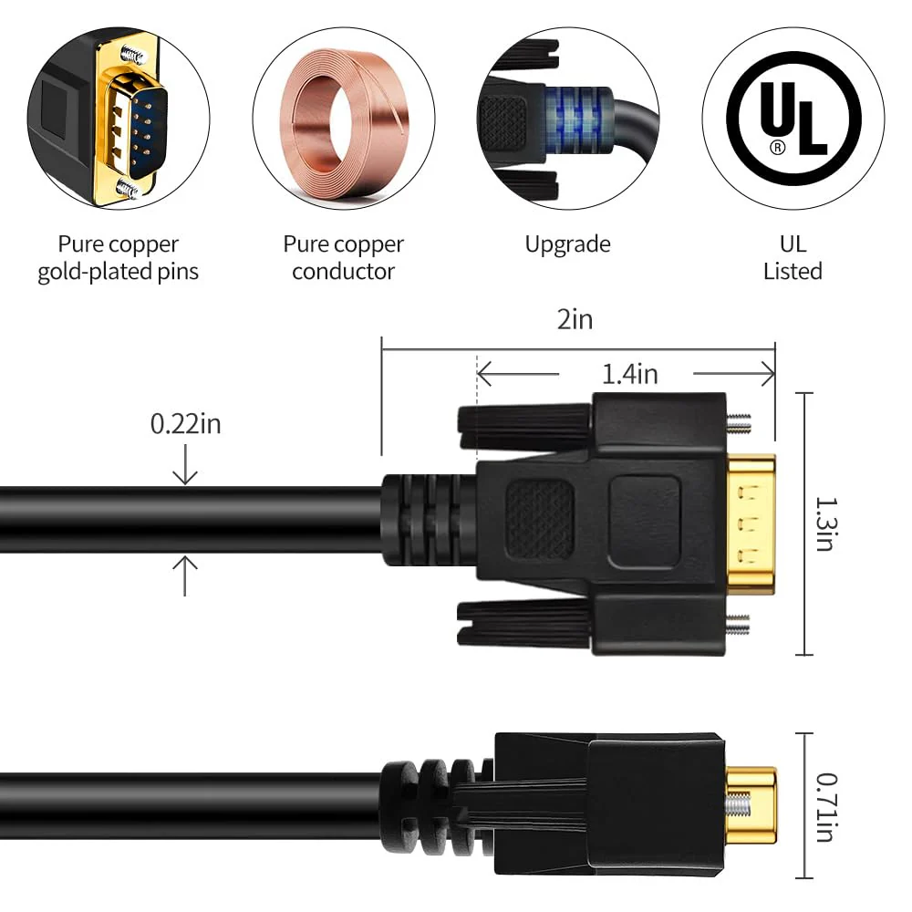 3.3 Feet(1 Meter) RS232 Null Modem Cable DB9 2 3 Cross TX RX Line Double Shielded(Metal Braiding&AL-foil) Female to Female, Black, SC902X07FF 3.3 feet(1 meter) - Image 4
