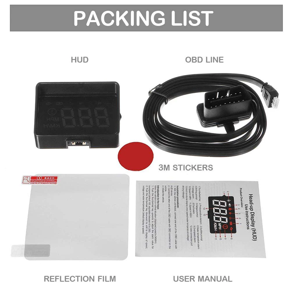 3.5" Car HUD Head Up Display with OBD2/EUOBD Interface Plug & Play Vehicle Speed KM/h MPH, OverSpeed Warning, Water Temperature, Battery Voltage, Mileage Measurement - Image 6