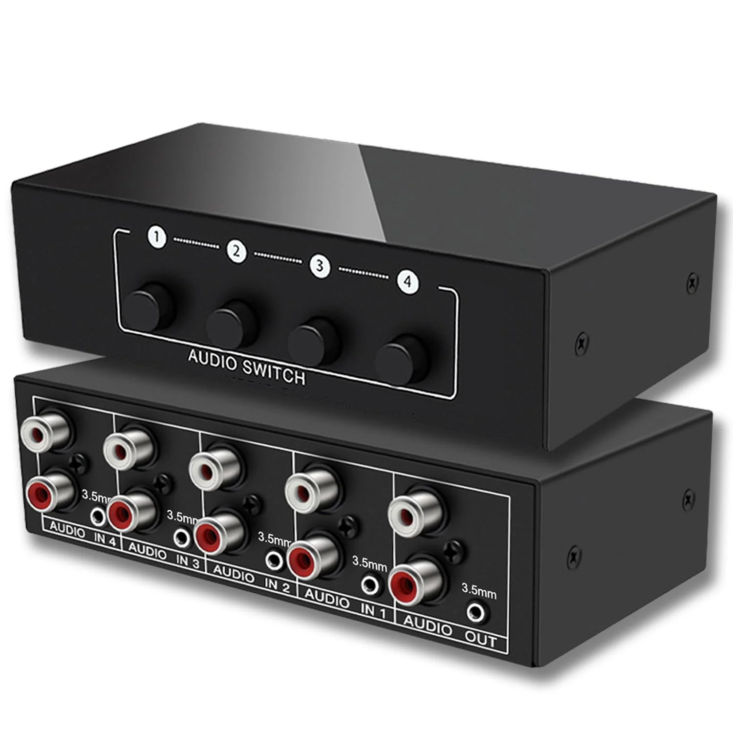 3.5mm Aux + RCA L/R Bi-Directional Stereo Audio Switch 4 in 1 out A/B Analog Audio Switcher Selector