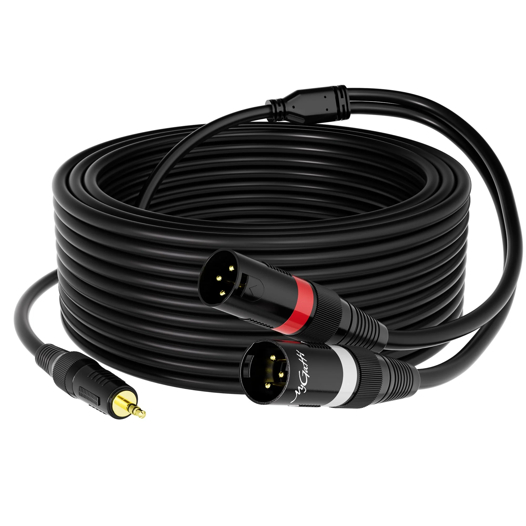 3.5mm TRS to 2 XLR Pro Stereo Cable - 50 FT, 1/8 inch Male to Dual XLR Male Y Splitter Adapter, Unbalanced Microphone Cable with Oxygen-Free Copper 50FT