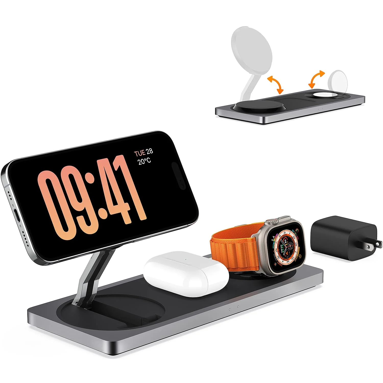 3-in-1 Charging Station for Apple Devices: used for iPhone and Watch Charging Station with Magsafe Charger Stand, Wireless Charger for iPhone15/14/13/12, Apple Watch 1-9/Ultra, AirPods 3 Pro Black - Image 7
