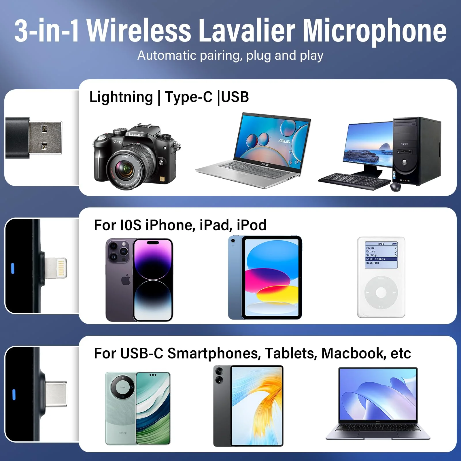 3 in 1 Wireless Lavalier Microphone for Android/Tablets/PC Intelligent Noise Cancelling with Charging Case Dual Microphones 20 H Battery Life, Mini Microphone for Video Recording Podcast-Black - Image 6
