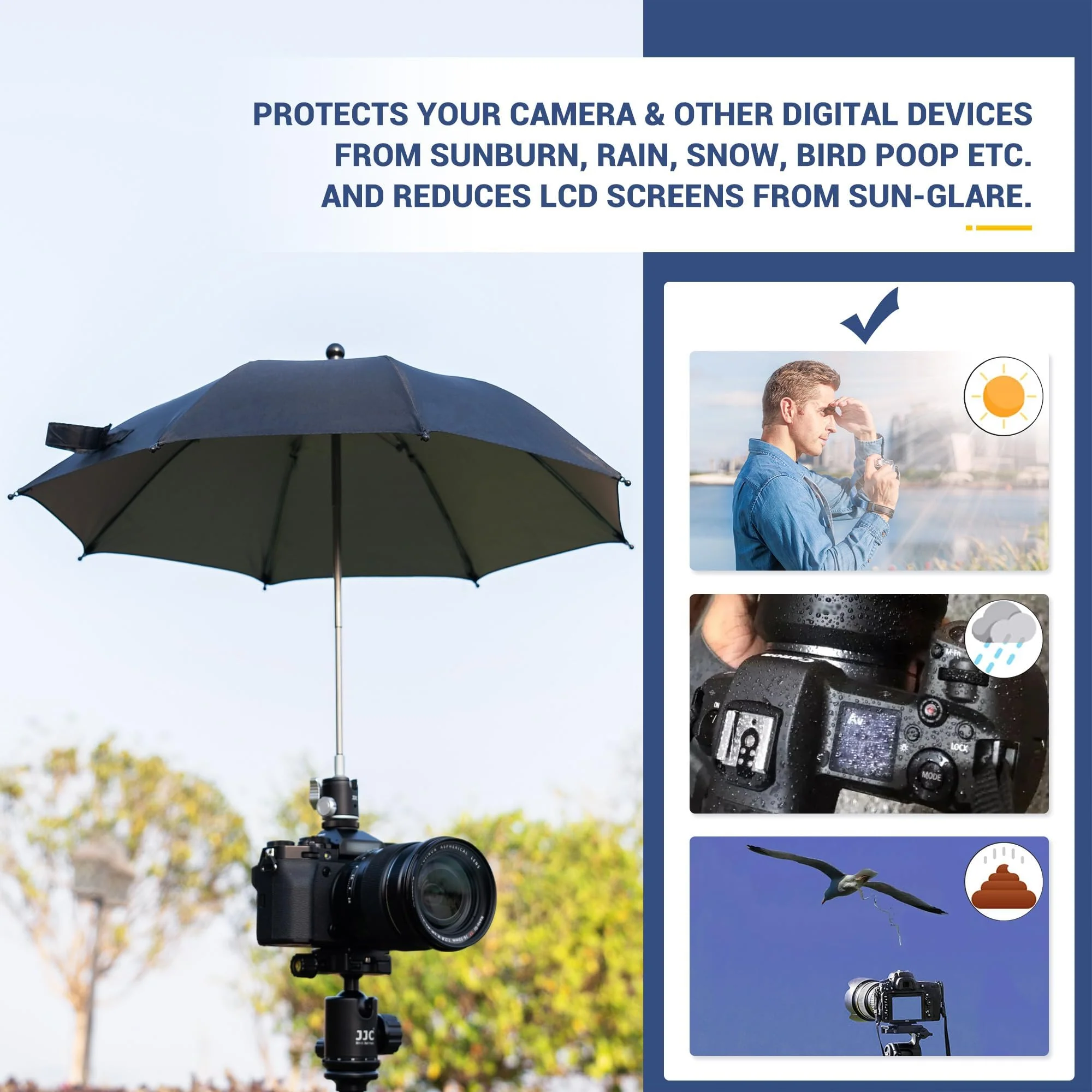 3 Level Height Adjustable Camera Hot Shoe Umbrella, Upgrade Camera Rain Umbrella with Cold Shoe Mount, Camera Rain Cover Protector Sunshade for Canon Sony Nikon Fuji DSLR & Mirrorless Camera - Image 5