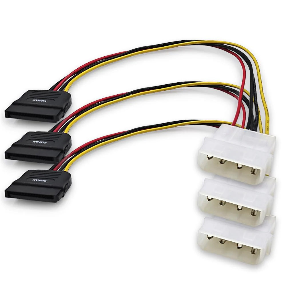 3-Pack 7.8 Inch 4 Pin Molex to SATA Power Cable, IDE 4Pin Male to SATA 15 Pin Female Power Adapter Cable