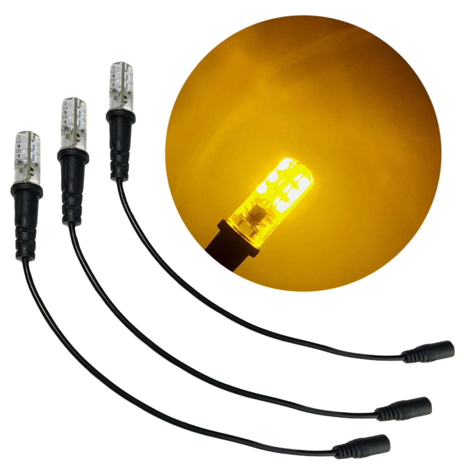 3 Pack Amber Special Effects led 12 Volts dc with Foam Wood mounting Cable Socket dc Barrel Connector for Themed Entertainment Props Theatrical Scenery marquees Costume Lighting