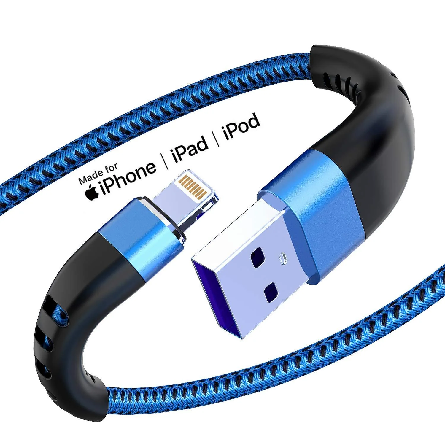 (3 Pack) Apple MFi Certified Lightning Cable 6ft, Essri Long iPhone Charger Strong Nylon Braided Charging Cable 6 Foot, Fast iPhone USB Cord for Apple iPhone11/ X/XS/XR/8/7/6/5S/SE/iPad Mini Air(Blue) Blue 3Pack6Feet