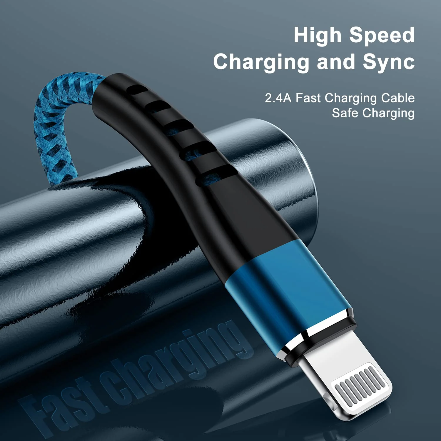 (3 Pack) Apple MFi Certified Lightning Cable 6ft, Essri Long iPhone Charger Strong Nylon Braided Charging Cable 6 Foot, Fast iPhone USB Cord for Apple iPhone11/ X/XS/XR/8/7/6/5S/SE/iPad Mini Air(Blue) Blue 3Pack6Feet - Image 3
