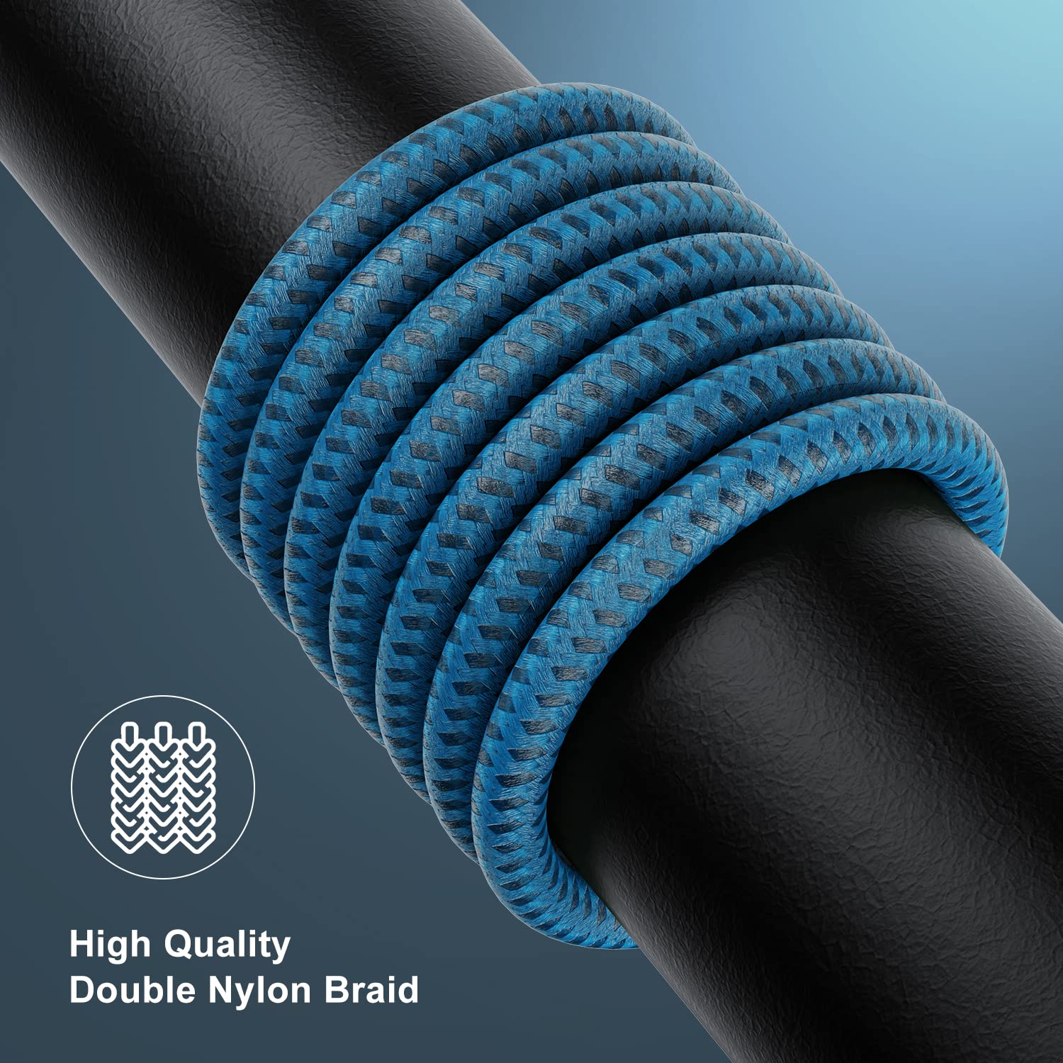 (3 Pack) Apple MFi Certified Lightning Cable 6ft, Essri Long iPhone Charger Strong Nylon Braided Charging Cable 6 Foot, Fast iPhone USB Cord for Apple iPhone11/ X/XS/XR/8/7/6/5S/SE/iPad Mini Air(Blue) Blue 3Pack6Feet - Image 6