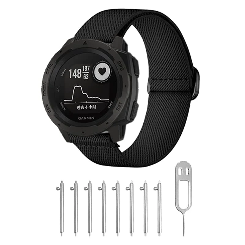 3 Packs Stretchy Nylon Bands Compatible with Garmin Instinct/Instinct 2 Solar, 22mm Sport Breathable Wristband for Garmin Instinct Tactical/Solar/Tide/Esports Black/Gray/Army Green - Image 3