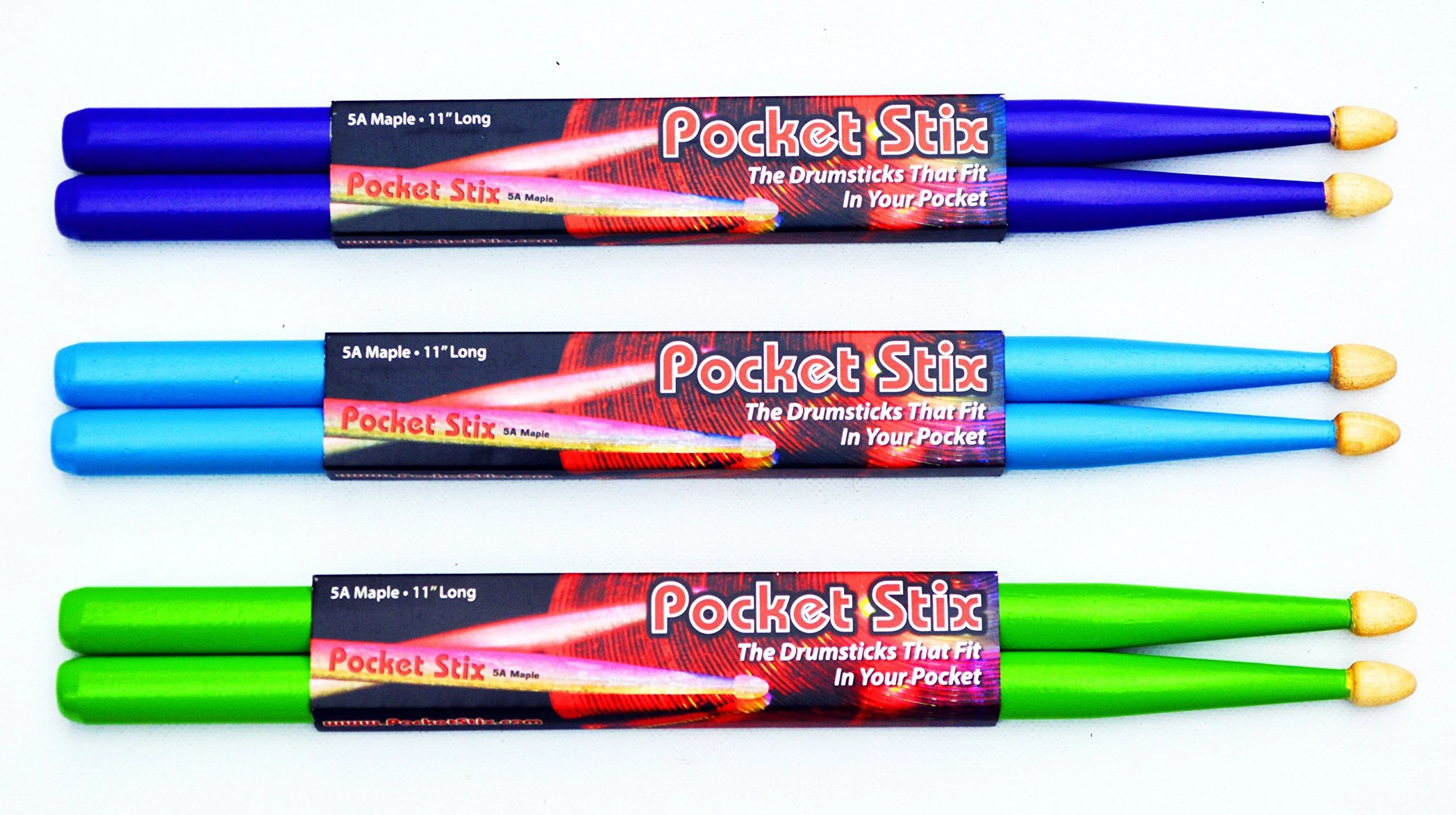 3 Pairs Pocket Stix 11" Drumsticks For Kids in Alien Green, Bebop Blue & Wild Purple 11-in. - Image 3