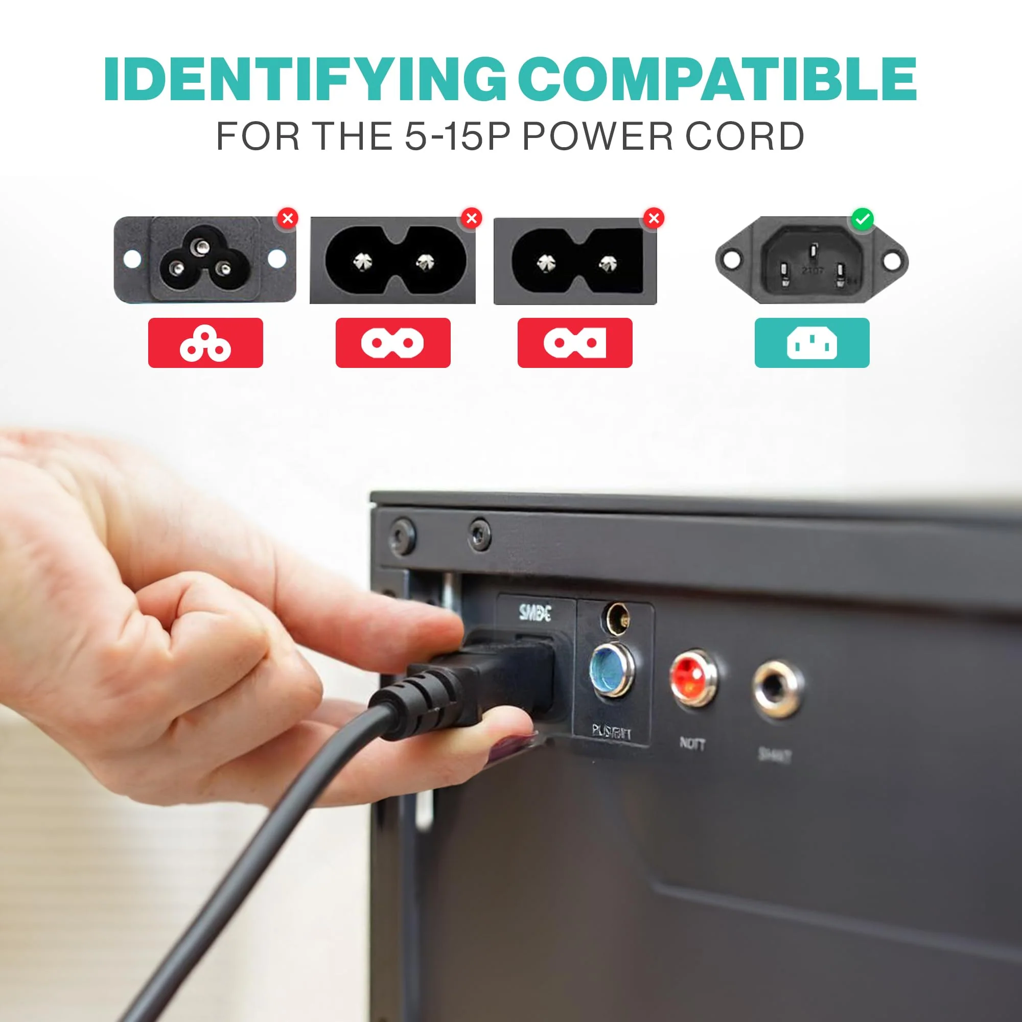 3 Prong AC Power Cord 10ft Long Standard | 125V | for Computer, Monitor, TV, Printer, Power Supply PSU Electric Cable Replacement Power Cord 10-feet - Image 3