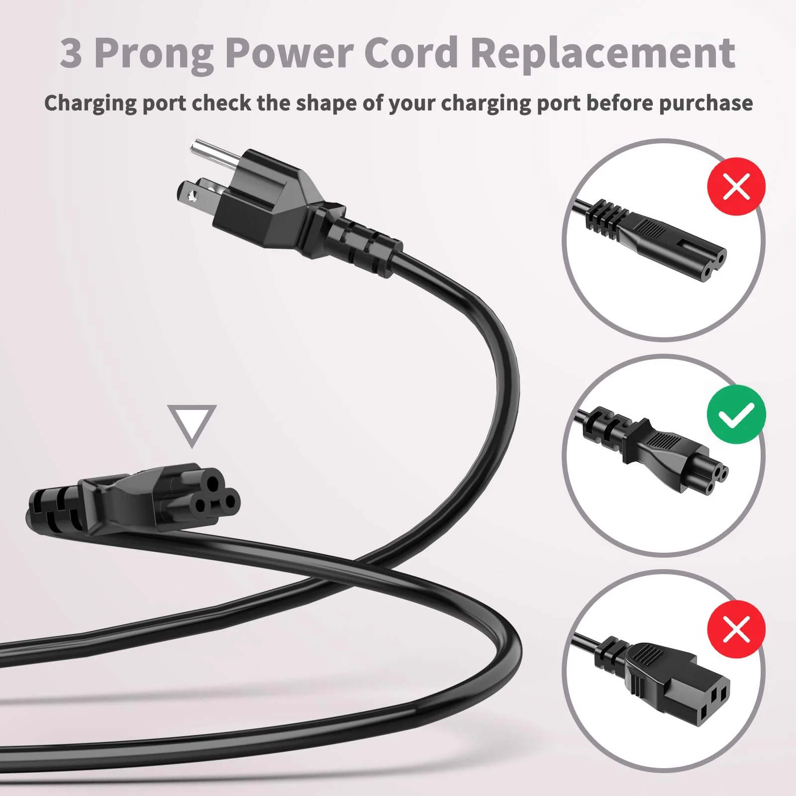 3 Prong Power Cord Replacement Power Cable for Computers, TV, Monitors, Dell, IBM, HP, Asus, Sony, Samsung, Toshiba, Lenovo, Acer, Epson Printer, LG LED LCD Smart 1080p HDTV, 6 Ft AC Cable - Image 2