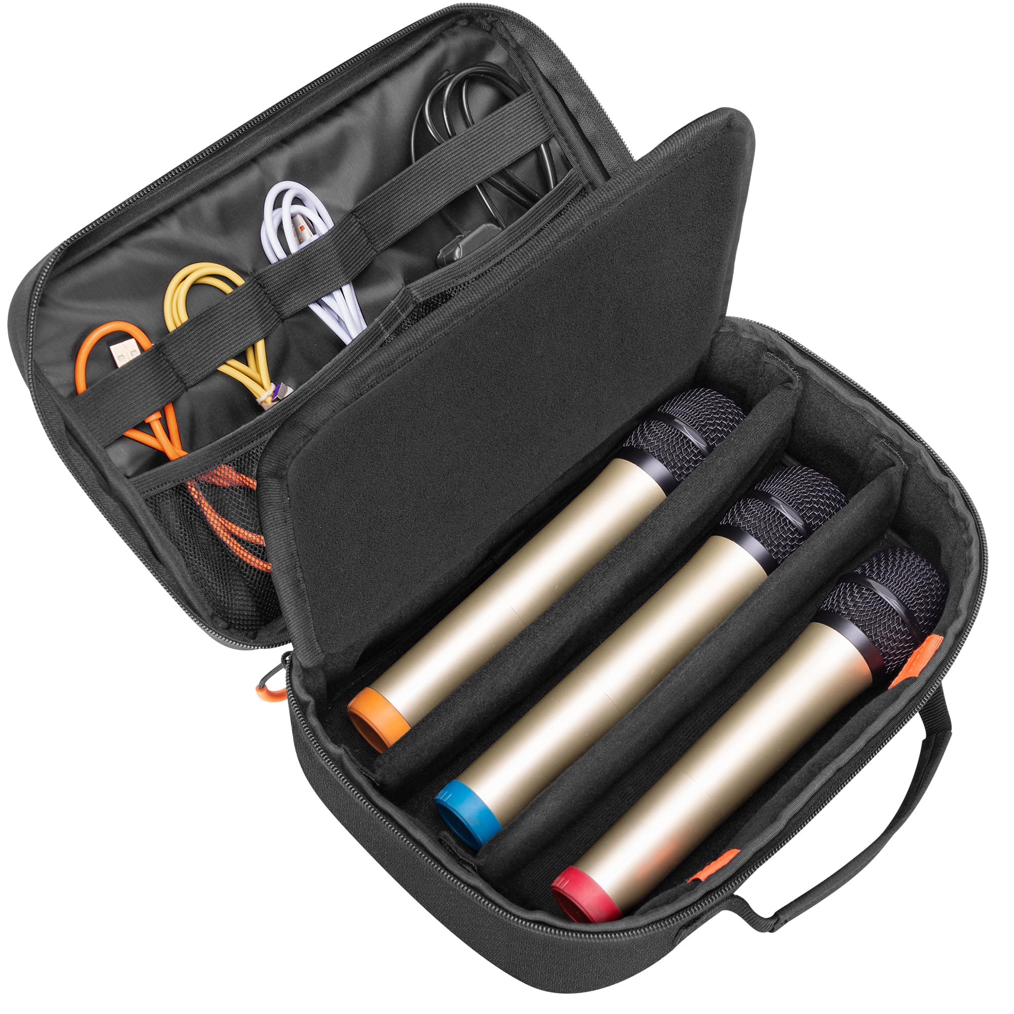 3 Slots Wireless Microphone Carrying Case, Microphone Storage Bag Fits for 3 Mic System Microphones Up to 11’’, Portable Mic case for Singing, Karaoke (Patent Design)