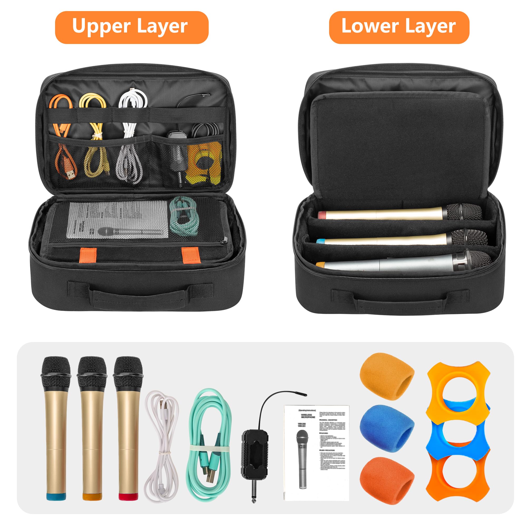 3 Slots Wireless Microphone Carrying Case, Microphone Storage Bag Fits for 3 Mic System Microphones Up to 11’’, Portable Mic case for Singing, Karaoke (Patent Design) - Image 2