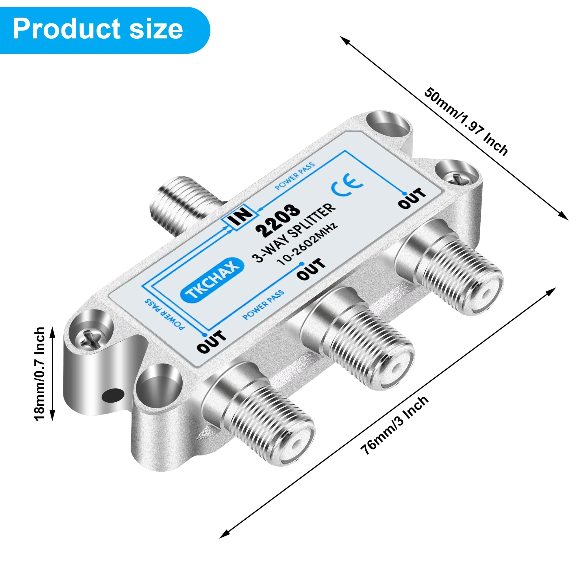 3 Way Coaxial Cable Splitter,Support 10-2602MHz, RG6 Compatible, Nickel-Plated for Cable Splitter,Work with CATV, Satellite TV,Antenna System and MoCA Configurations 3 Way Coaxial Cable Splitter - Image 7