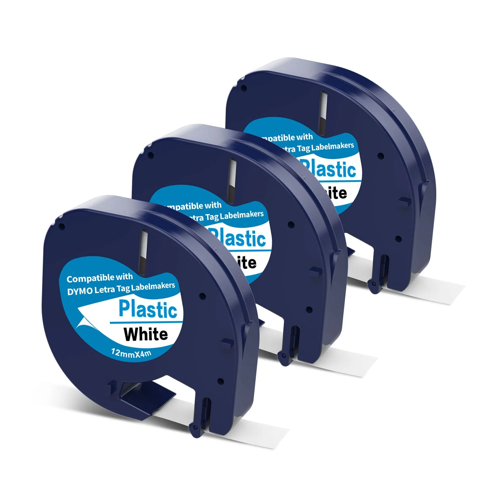 3 X 91331 Plastic White Label Tape Replacement for Dymo Letratag Refills 12mm 1/2 x 13 for Letra Tag Label Maker Refills LT100H LT100T QX50 Black on White