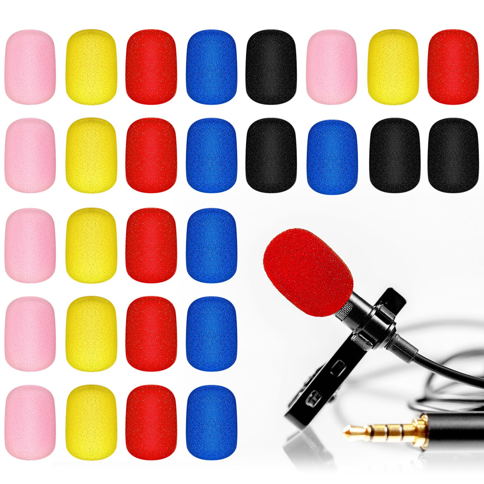 30 Pcs Mini Size Lapel Headset Microphone Windscreen Sponge Microphone Foam Covers Lavalier Mic Covers for Microphones Variety of Headset, Noise Reduction, 5 Colors