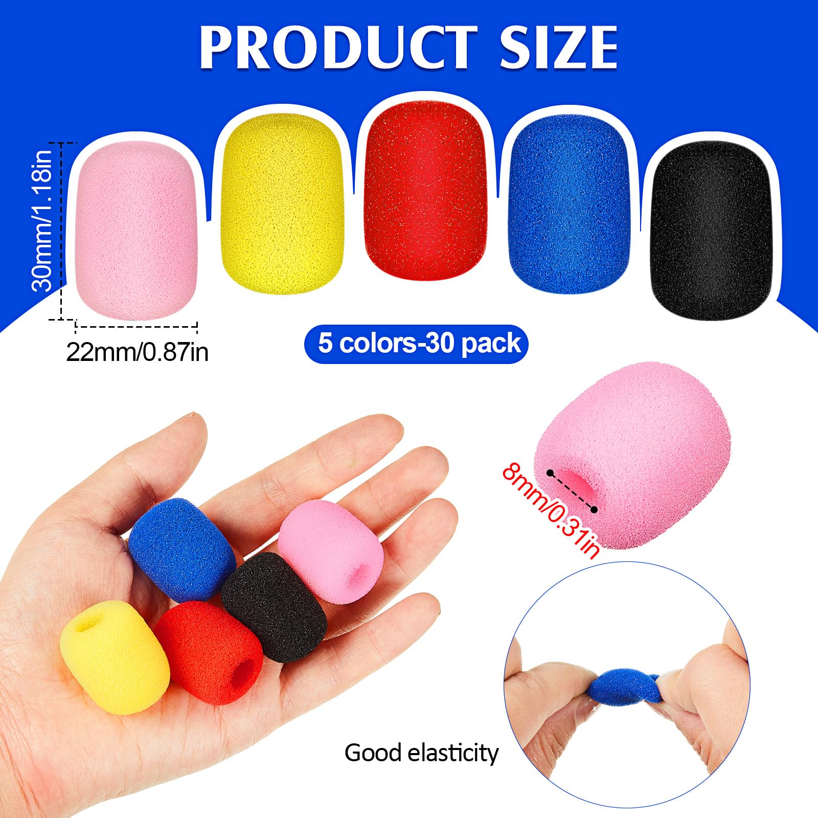 30 Pcs Mini Size Lapel Headset Microphone Windscreen Sponge Microphone Foam Covers Lavalier Mic Covers for Microphones Variety of Headset, Noise Reduction, 5 Colors - Image 2