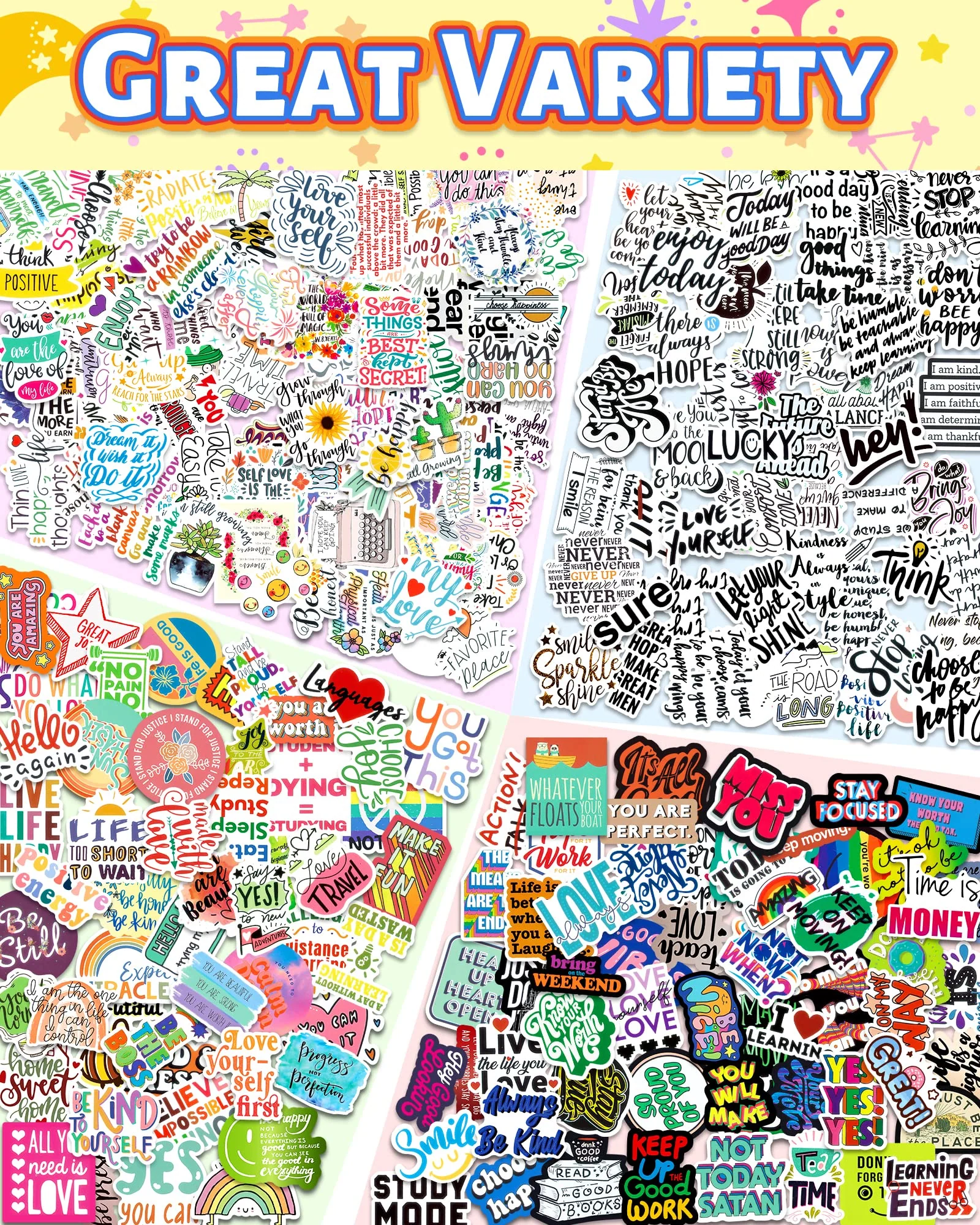 300 PCS Inspirational Stickers for Adults, Motivational Water Bottle Stickers for Teens Kids Teachers, Journaling Scrapbook Laptop Positive Quote Vinyl Stickers for Vision Board Supplies 300 Pcs - Image 2