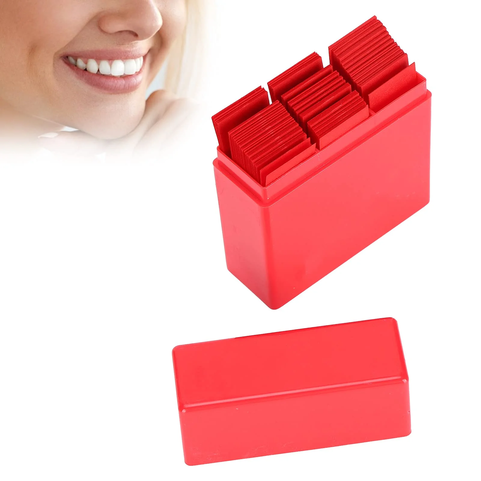 300 Sheets Dental Articulation Paper with Plastic Dispenser, Double-Sided Oral Care Instruments for Occlusal and Interproximal Adjustments (Red) Red