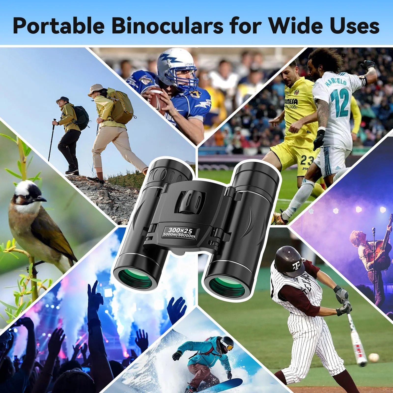 300x25 Binoculars for Adults and Kids, High Powered Mini Pocket Binoculars with Phone Adapter, Waterproof Compact Binoculars for Bird Watching, Hunting, Concert, Theater, Opera, Traveling, Sightseeing Black - Image 8