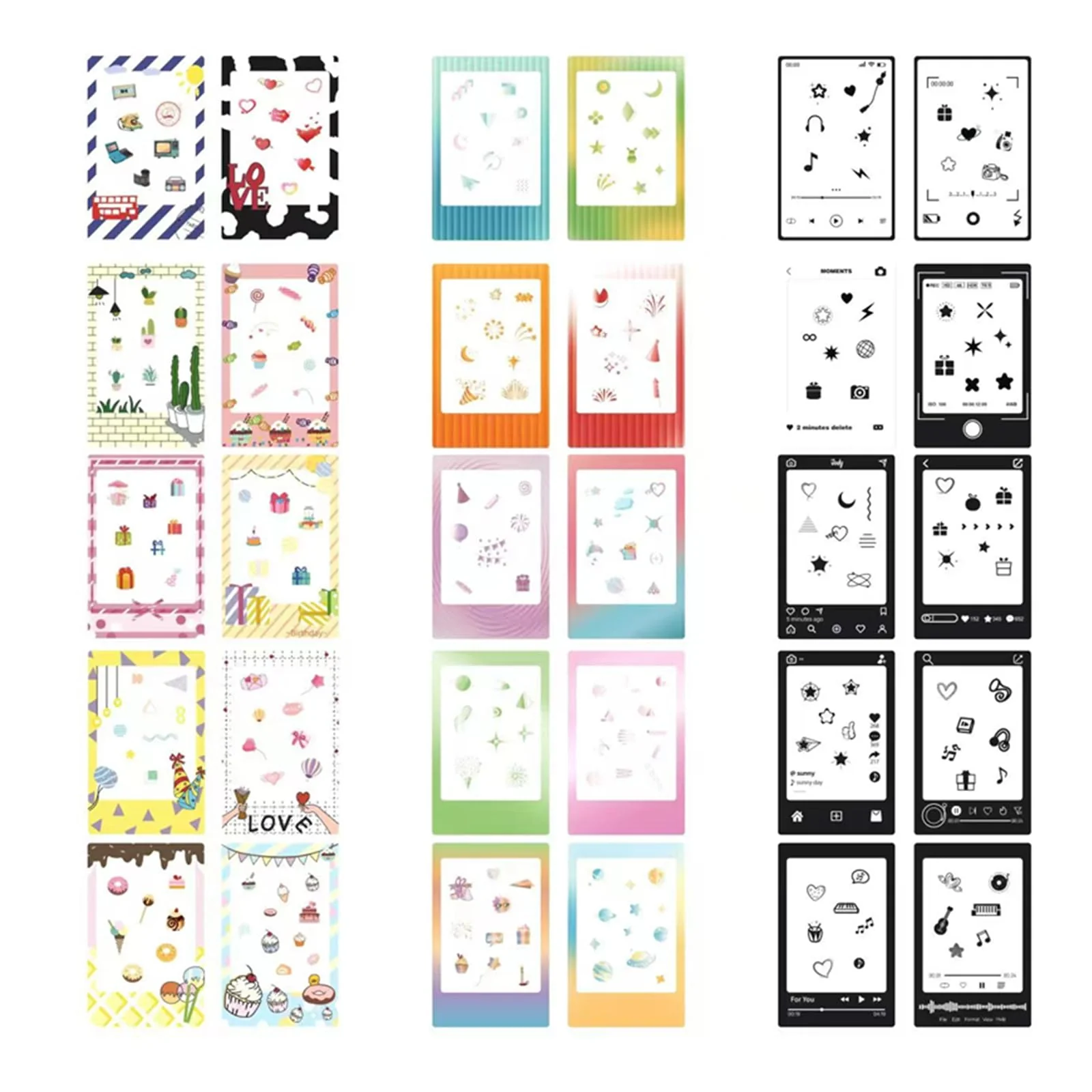 30pcs Photo Border Stickers - Lovely Mini Photo Film Stickers Compatible with FujiFilm Instax Mini 12/11/9/8/7S/70/50S/90 EVO Instant Film 3sets-30pcs-colorful 2x3 Photo Border Stickers
