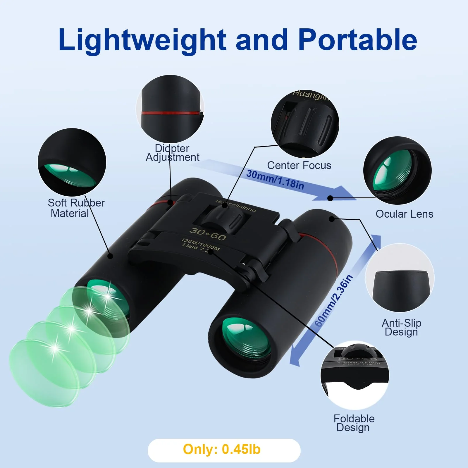 30X60 Compact Binoculars for Adults and Kids,Lightweight Foldable Easy Focus Small Binoculars for Bird Watching Hunting Concert Traveling Theater Opera Sightseeing 02 - Image 4