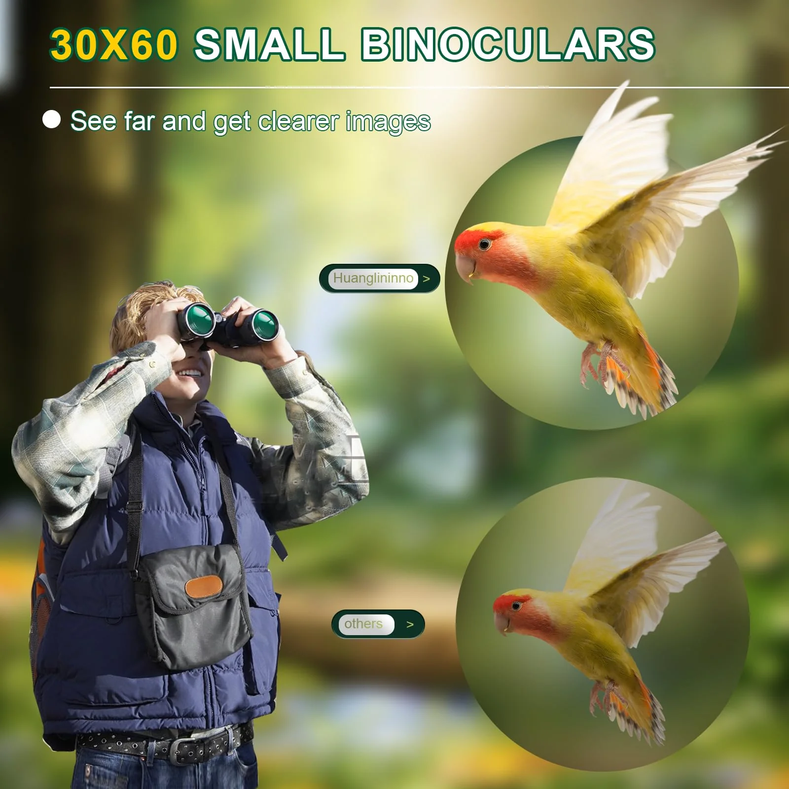 30X60 Compact Binoculars for Adults and Kids,Lightweight Foldable Easy Focus Small Binoculars for Bird Watching Hunting Concert Traveling Theater Opera Sightseeing 02 - Image 7