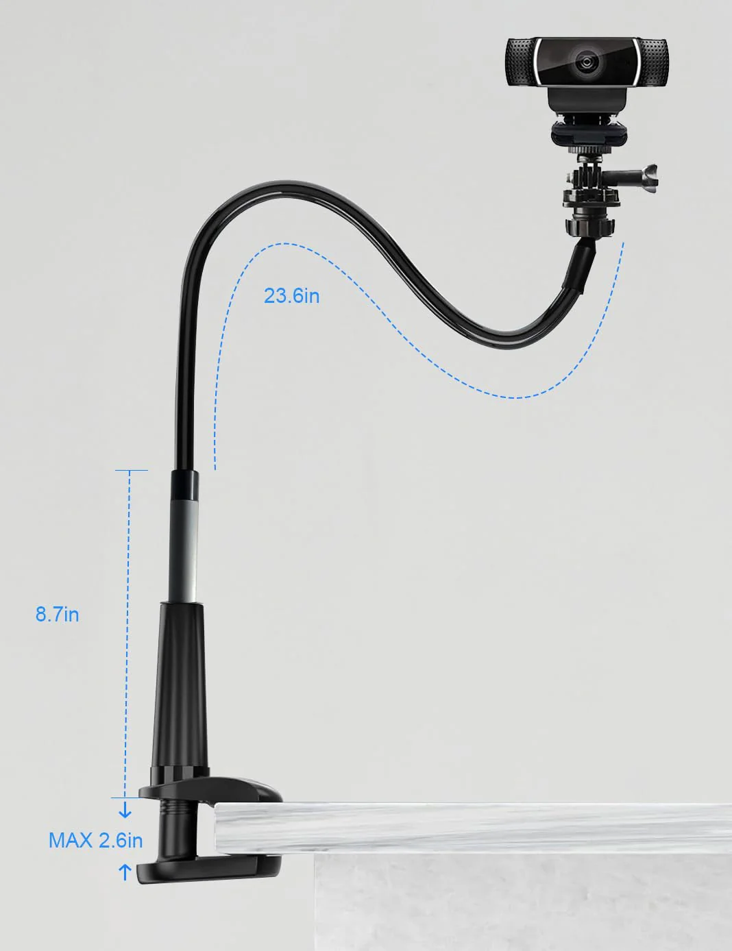 32 Inch Webcam Stand Camera Mount, Upgraded Thick Base Flexible Gooseneck Camera Stand Desk Webcam Mount Clamp for Logitech Webcam C930e C930 C920 C922x C922 Brio 4K C925e C615, Gopro Hero 8 7 6 5 4 - Image 2