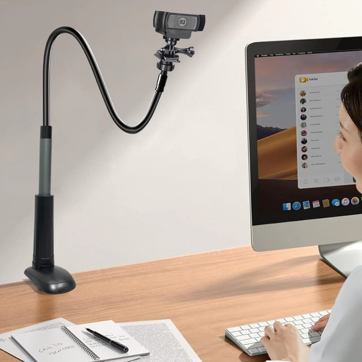 32 Inch Webcam Stand Camera Mount, Upgraded Thick Base Flexible Gooseneck Camera Stand Desk Webcam Mount Clamp for Logitech Webcam C930e C930 C920 C922x C922 Brio 4K C925e C615, Gopro Hero 8 7 6 5 4 - Image 4