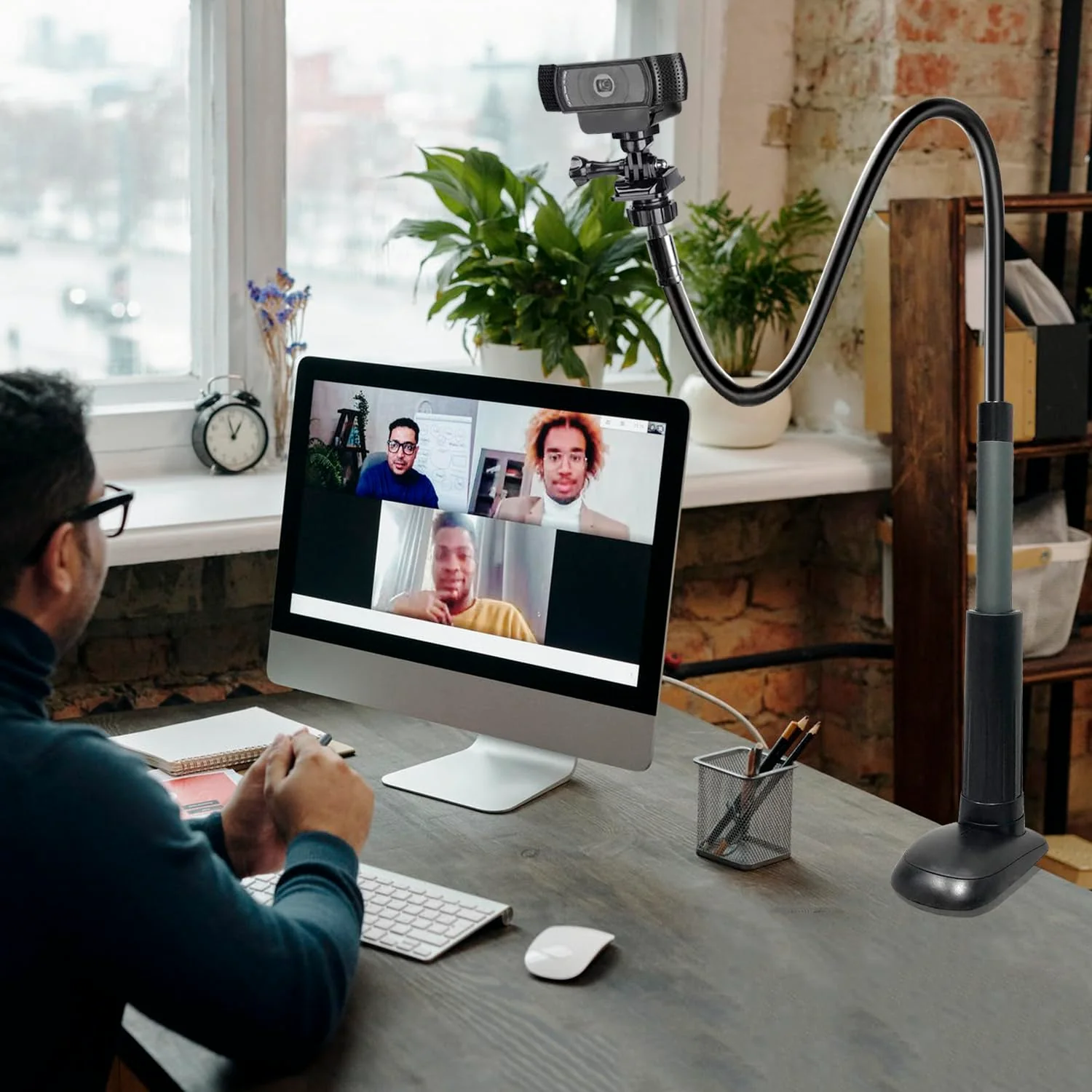 32 Inch Webcam Stand Camera Mount, Upgraded Thick Base Flexible Gooseneck Camera Stand Desk Webcam Mount Clamp for Logitech Webcam C930e C930 C920 C922x C922 Brio 4K C925e C615, Gopro Hero 8 7 6 5 4 - Image 5