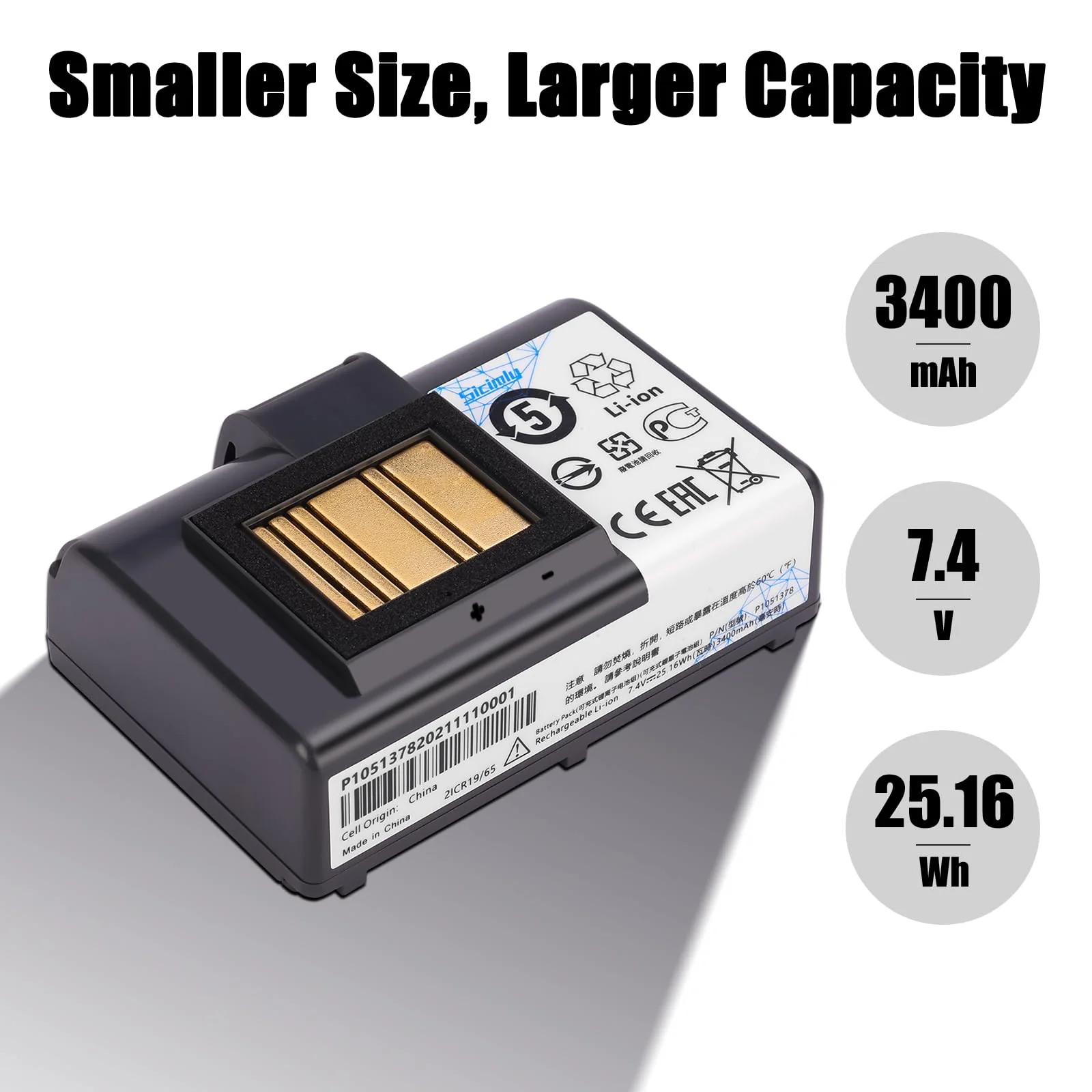 3400mAh Replacement Batteries for Zebra Printer ZQ520 ZQ521 QLN320 QLN220 QLn220HC ZR628 ZR638 ZR658 ZR668 ZQ610 ZQ620 ZQ500 ZQ510 QLn320HC 25.16Wh 1PCS - Image 2