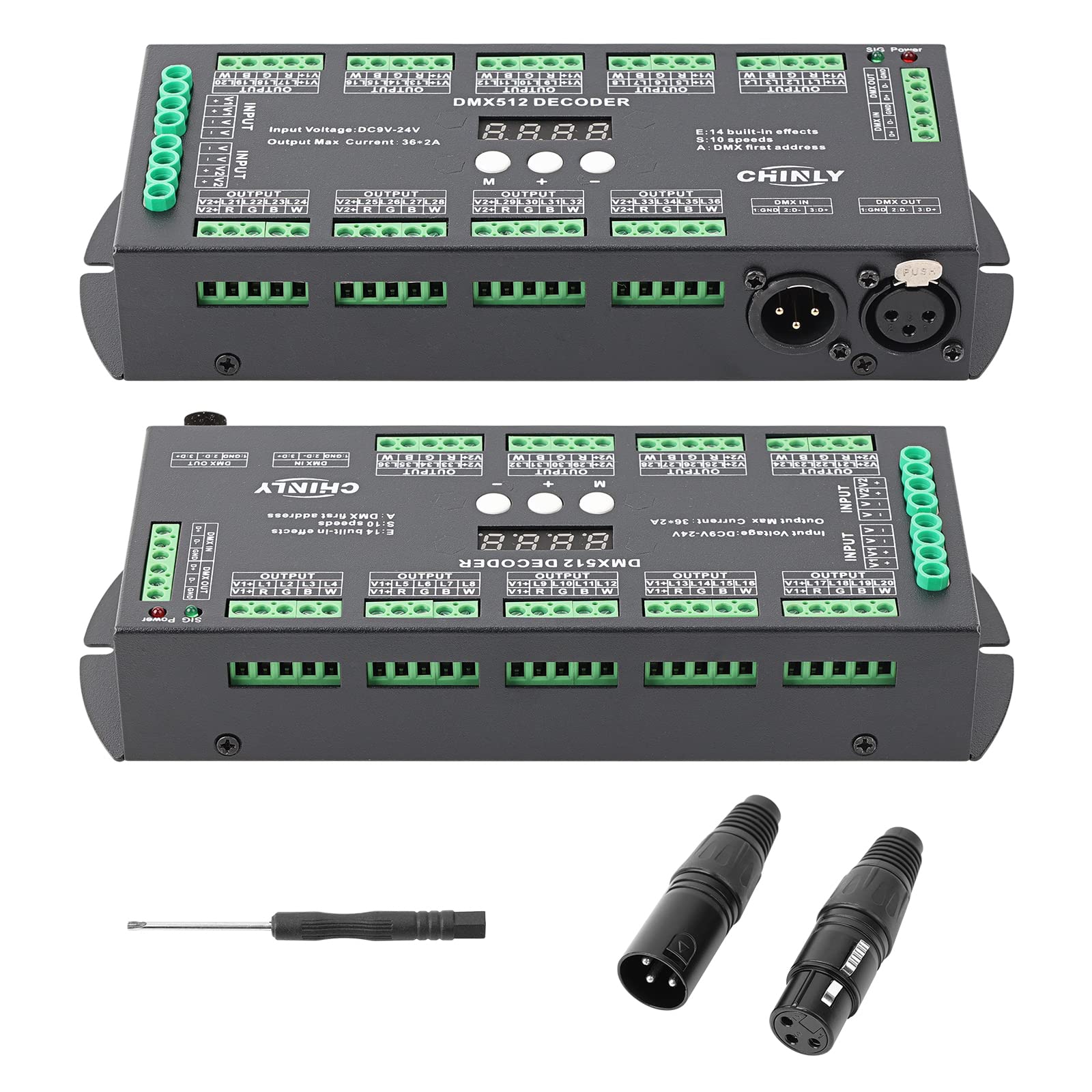 36 Channel DMX Decoder,72A RGBW led light dmx controller Digital Display DMX512 Dimmer DC9V-24V 8 Bit 2A/CH 36 channel with display