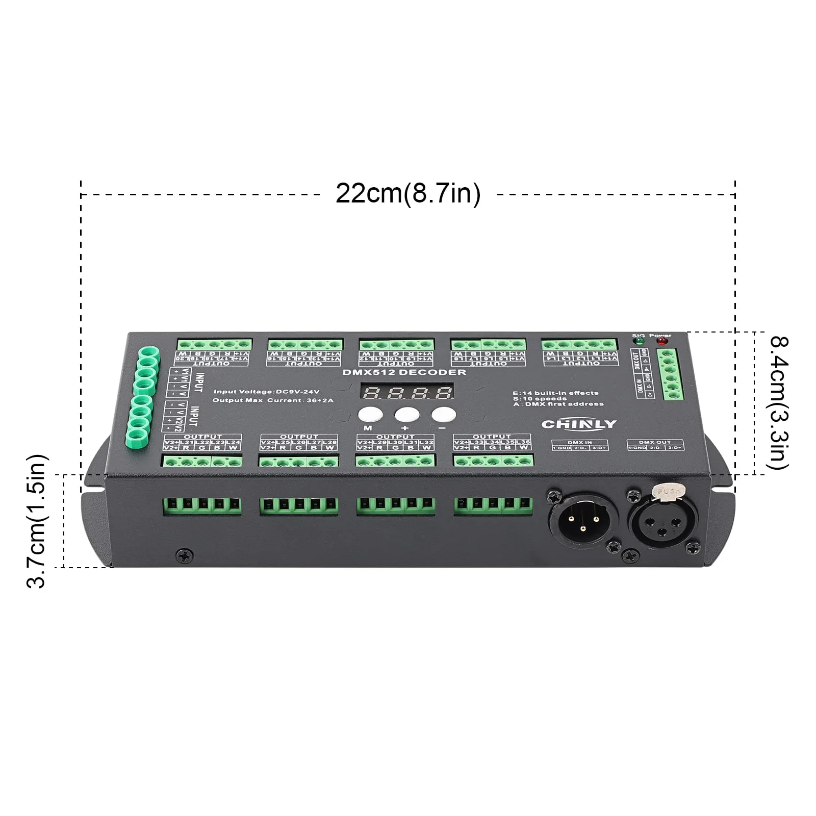 36 Channel DMX Decoder,72A RGBW led light dmx controller Digital Display DMX512 Dimmer DC9V-24V 8 Bit 2A/CH 36 channel with display - Image 3