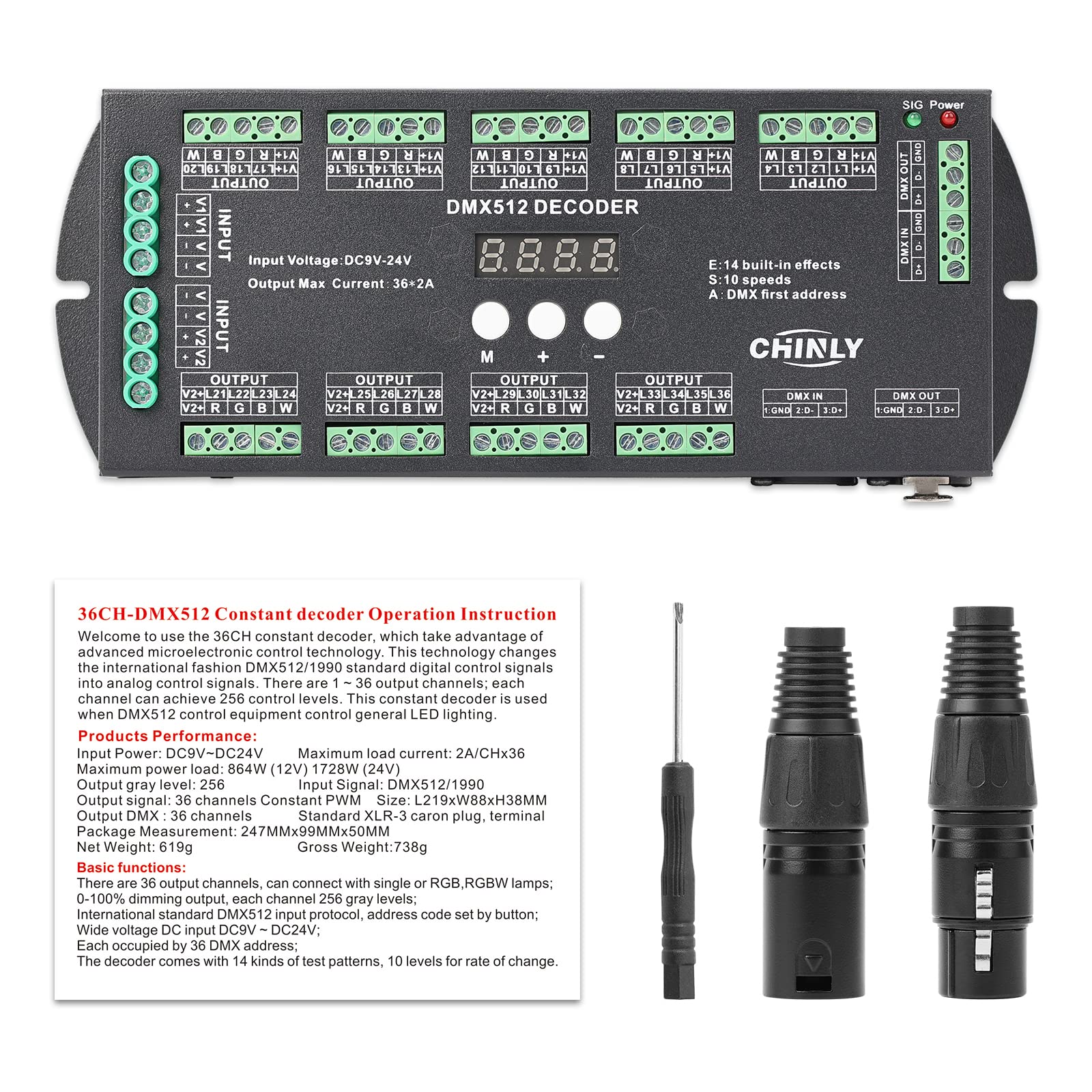36 Channel DMX Decoder,72A RGBW led light dmx controller Digital Display DMX512 Dimmer DC9V-24V 8 Bit 2A/CH 36 channel with display - Image 4