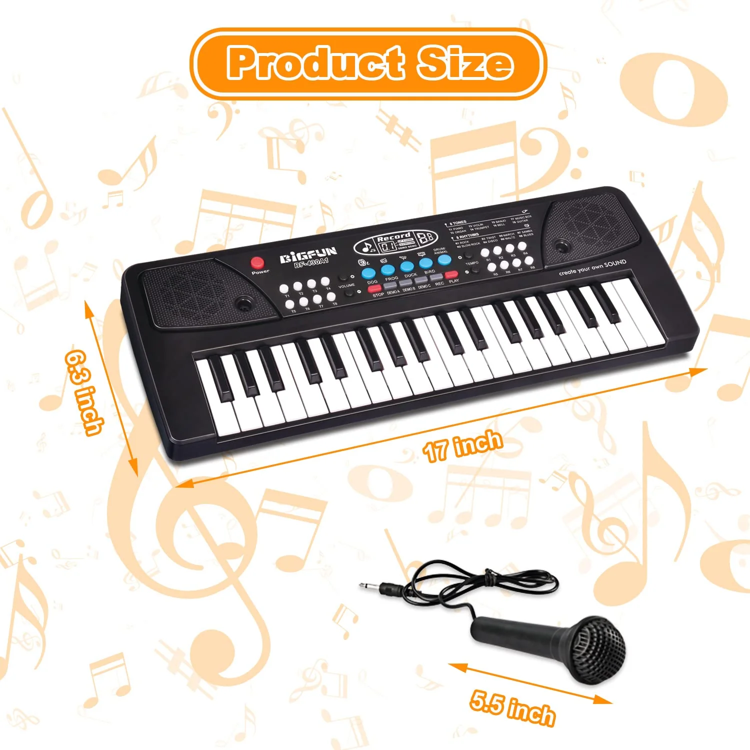 37 Keys Kids Piano Keyboard Toys, Black Portable Electronic Piano for kids with Microphone, Music Keyboard Piano Toys for 3 4 5 6 7 8 9 Years Old Children - Image 3