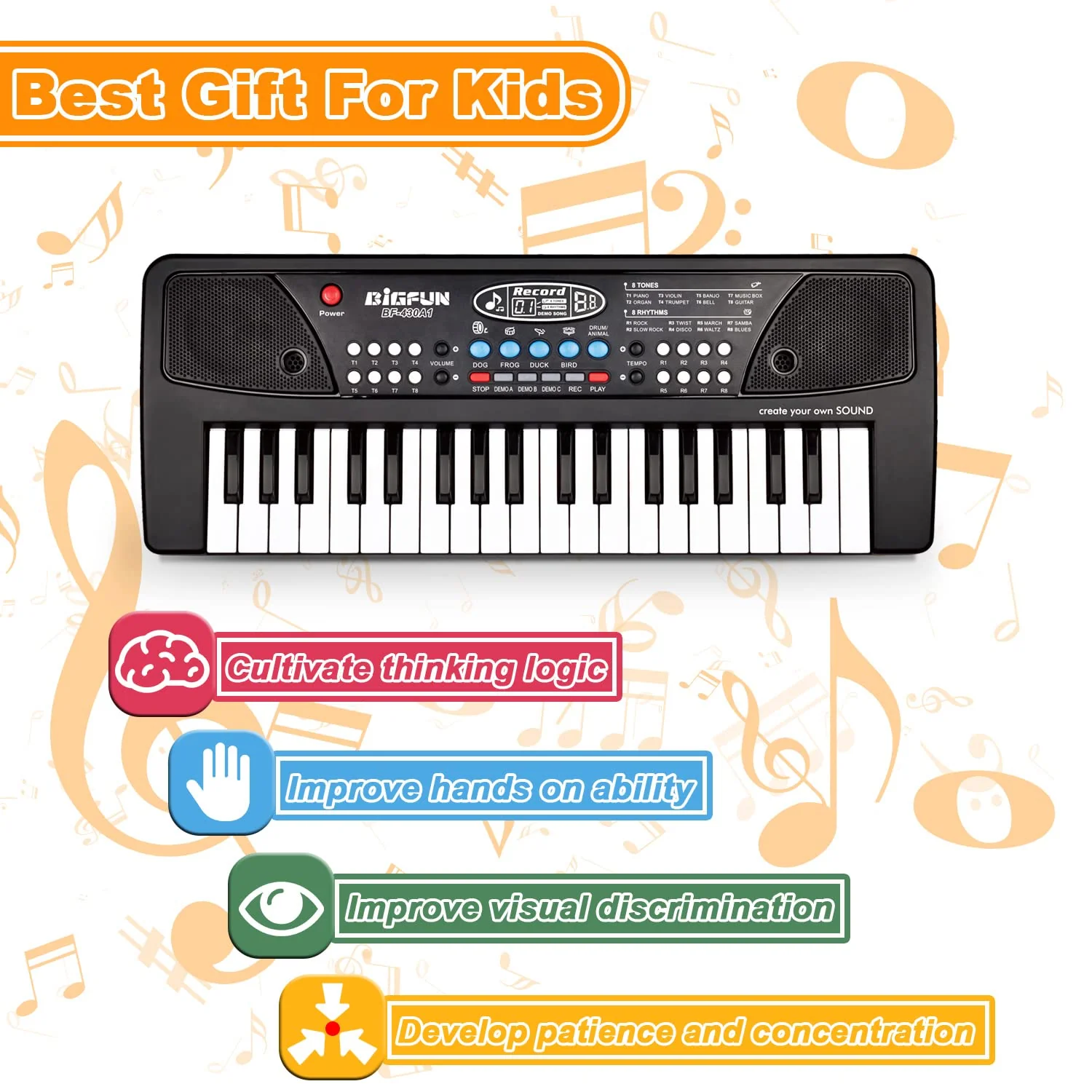 37 Keys Kids Piano Keyboard Toys, Black Portable Electronic Piano for kids with Microphone, Music Keyboard Piano Toys for 3 4 5 6 7 8 9 Years Old Children - Image 4