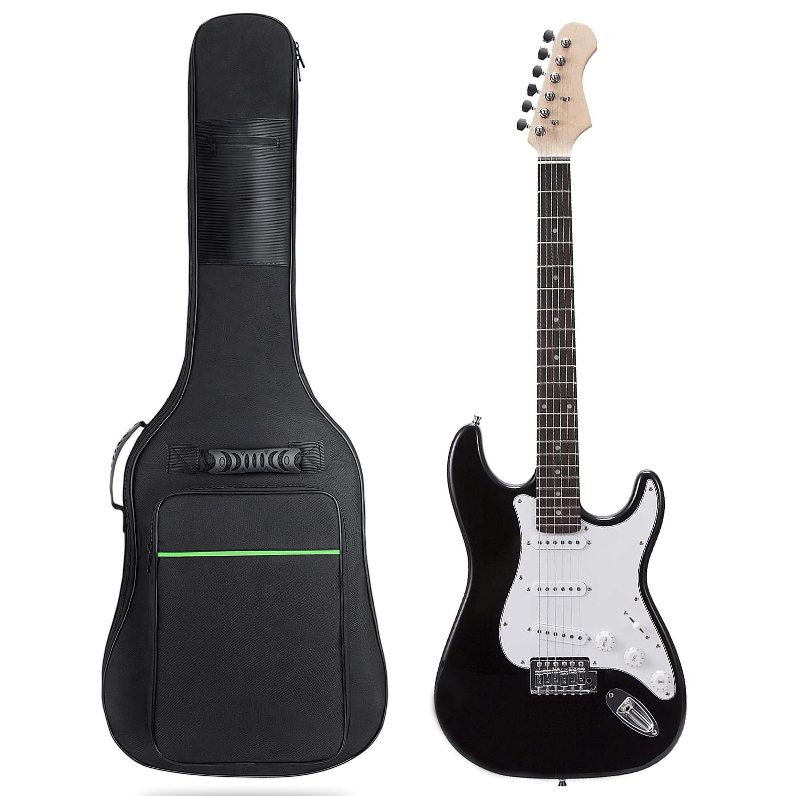 39 Inch Electric Guitar Bag 7mm Padding Waterproof Electric Guitar Case, Electric Guitar Gig Bag Backpack with Neck Strap and Pockets, Black Black(Green Line)