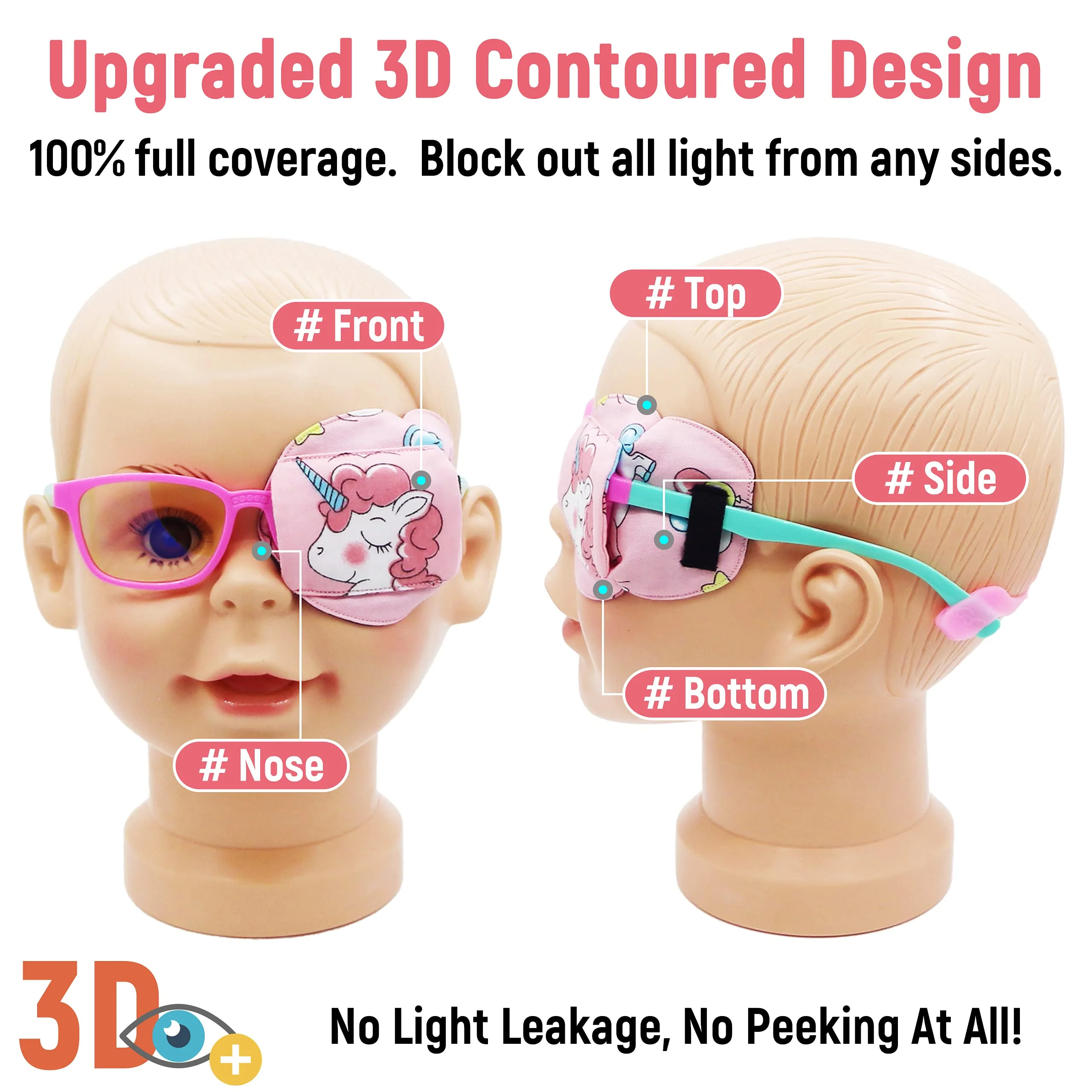 3D Cotton & Silk Eye Patch for Kids | Girls Eye Patch for Glasses | Medical Eye Patch for Children with Lazy Eye (Pink Unicorn, Left Eye) To Cover Left Eye Pink Hair Unicorn - Image 2